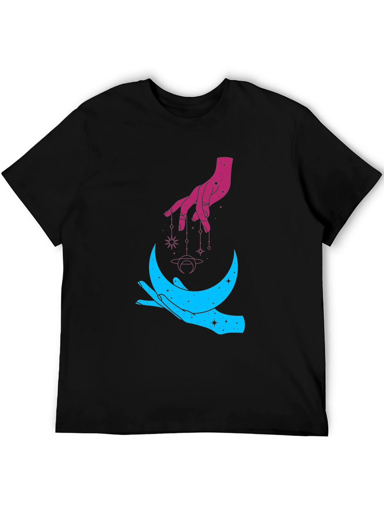 Cosmic Hand Graphic Tee - Celestial Crescent Design