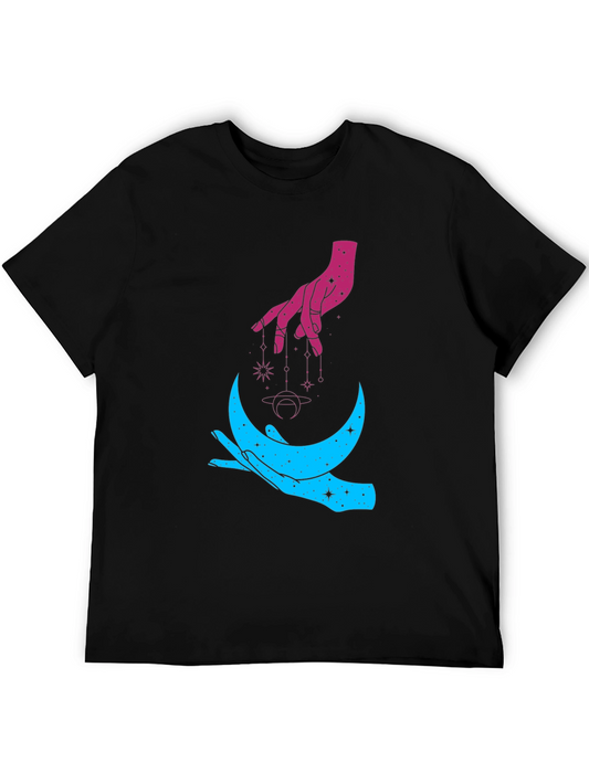 Cosmic Hand Graphic Tee - Celestial Crescent Design