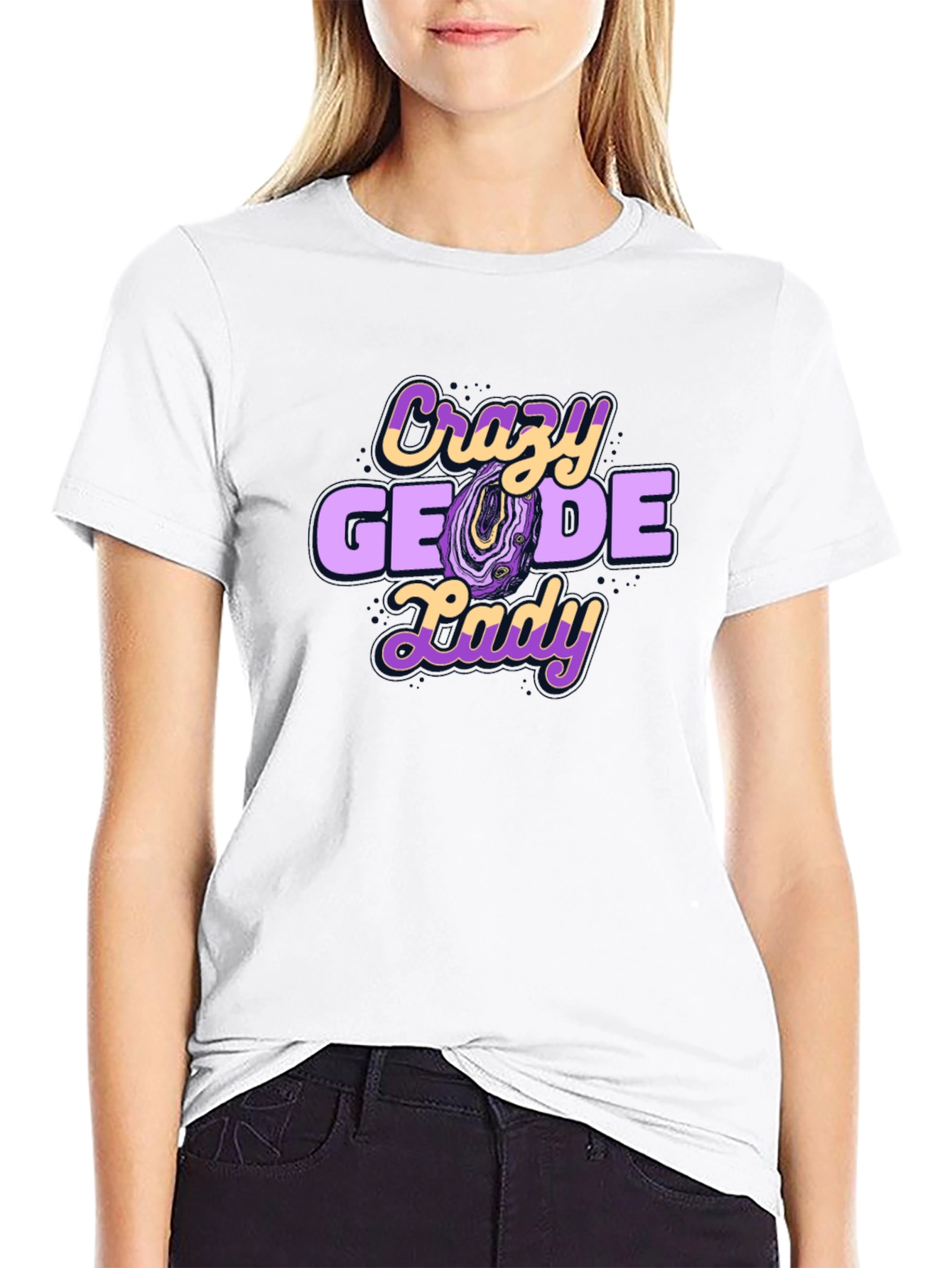 Crazy Geode Lady Graphic T-Shirt - Black