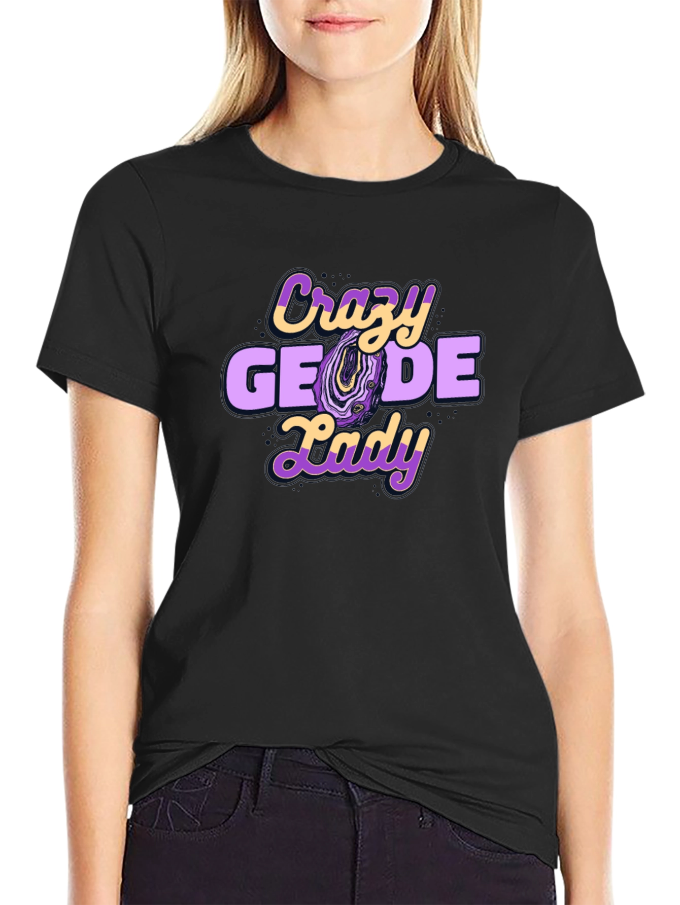 Crazy Geode Lady Graphic T-Shirt - Black