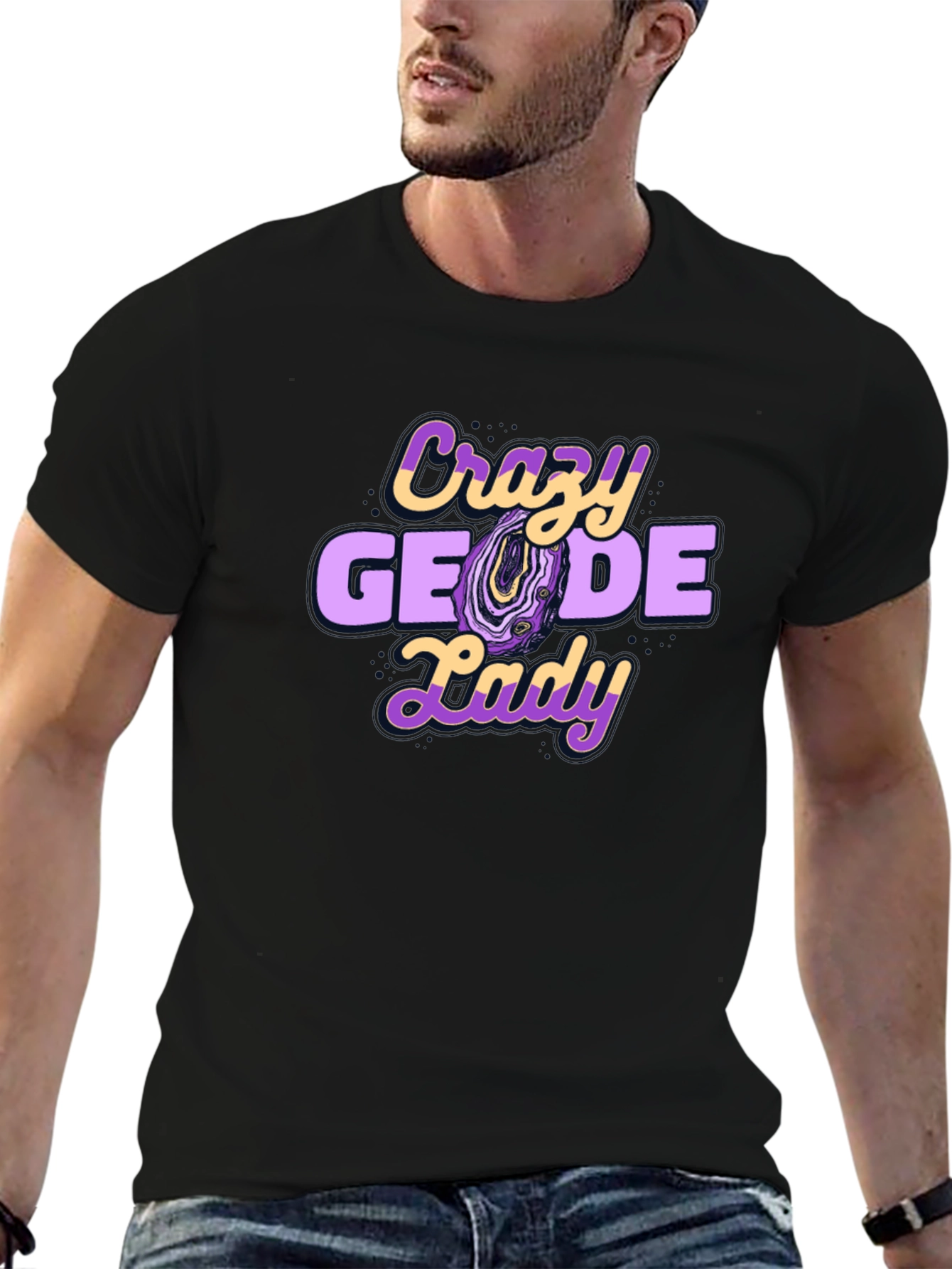 Crazy Geode Lady Graphic T-Shirt - Black