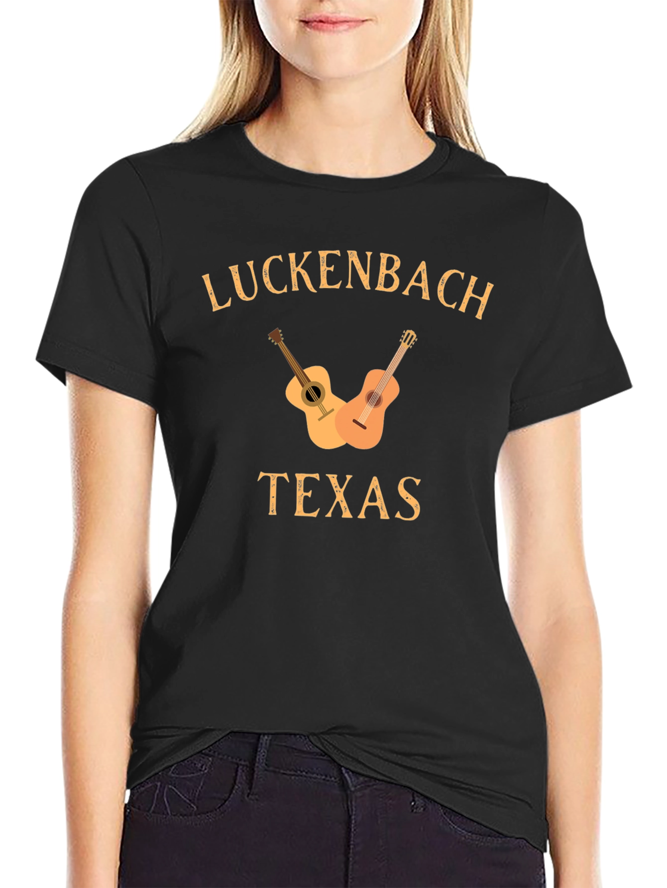 Luckenbach Texas T-Shirt Guitar Graphic Black Tee