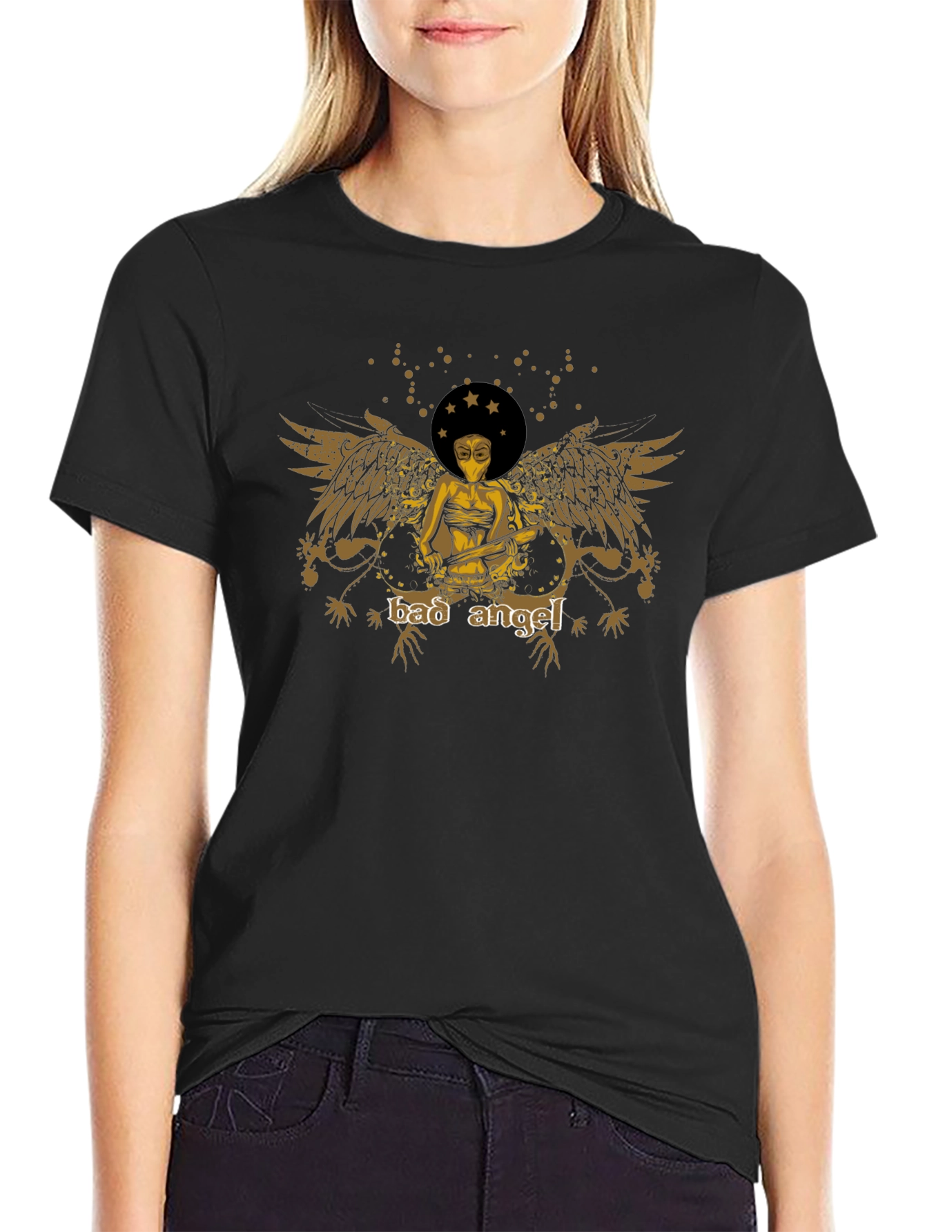Bad Angel Graphic Print Black Tee