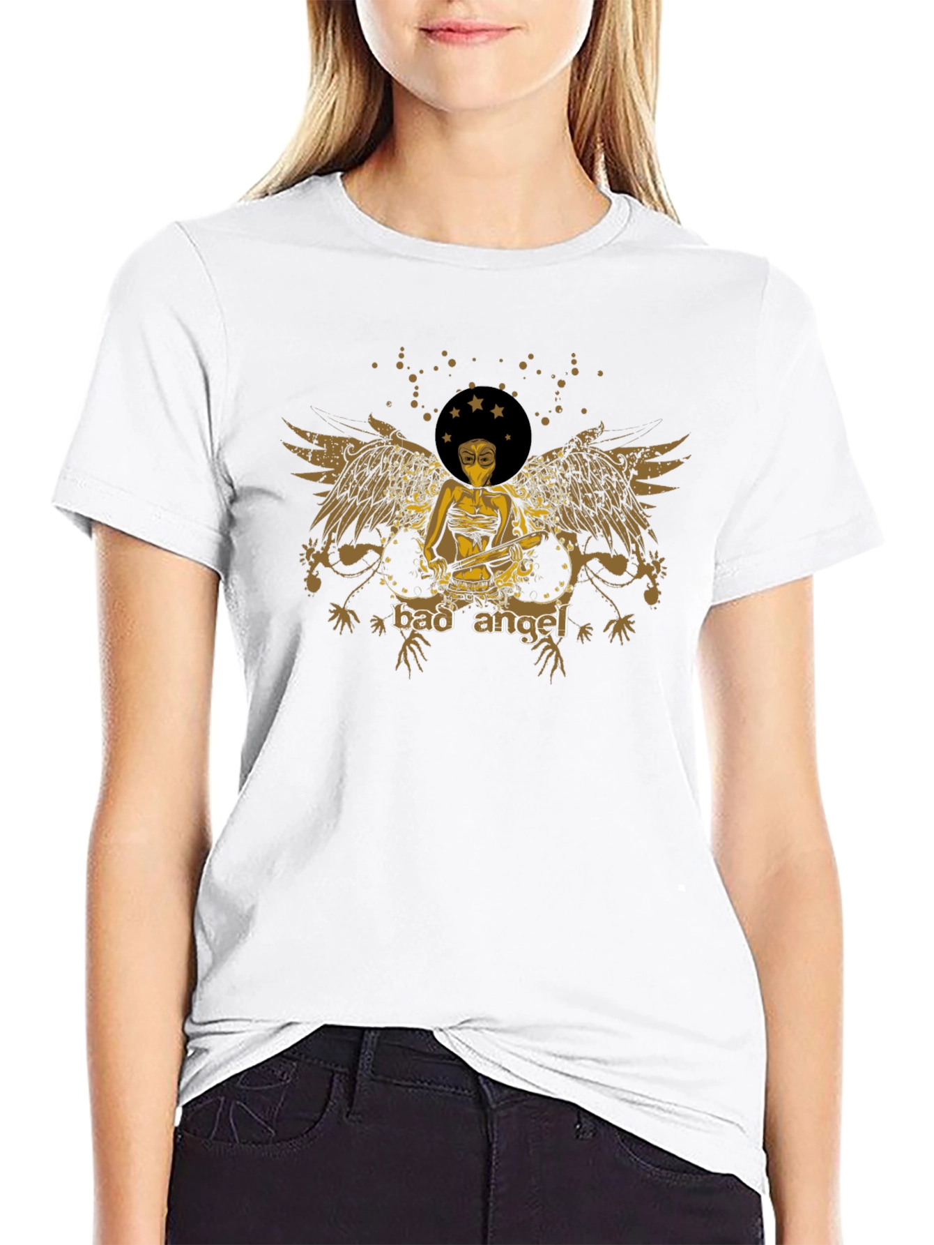 Bad Angel Graphic Print Black Tee