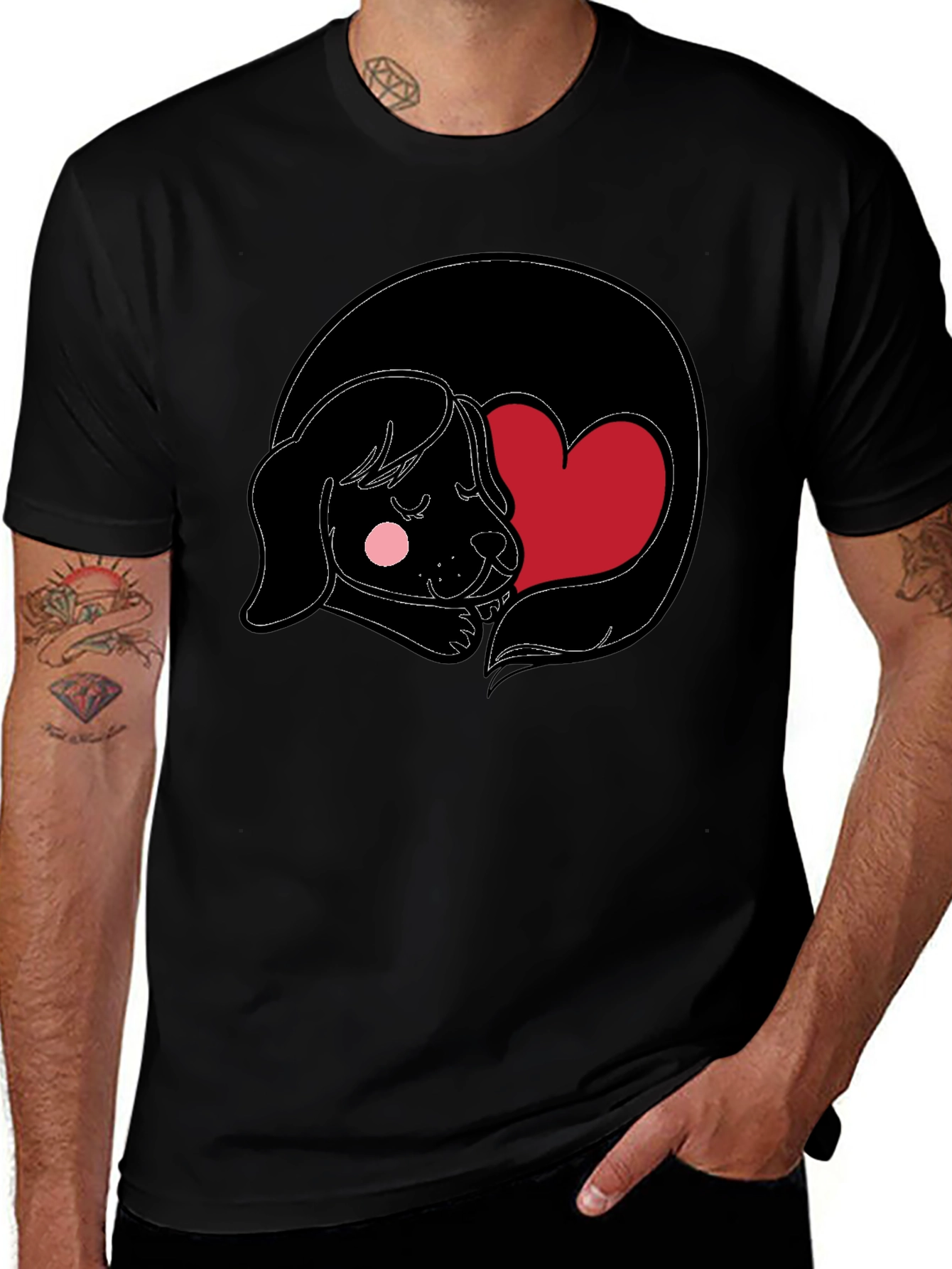 Dog Heart Graphic Black Tee - Cute and Comfy