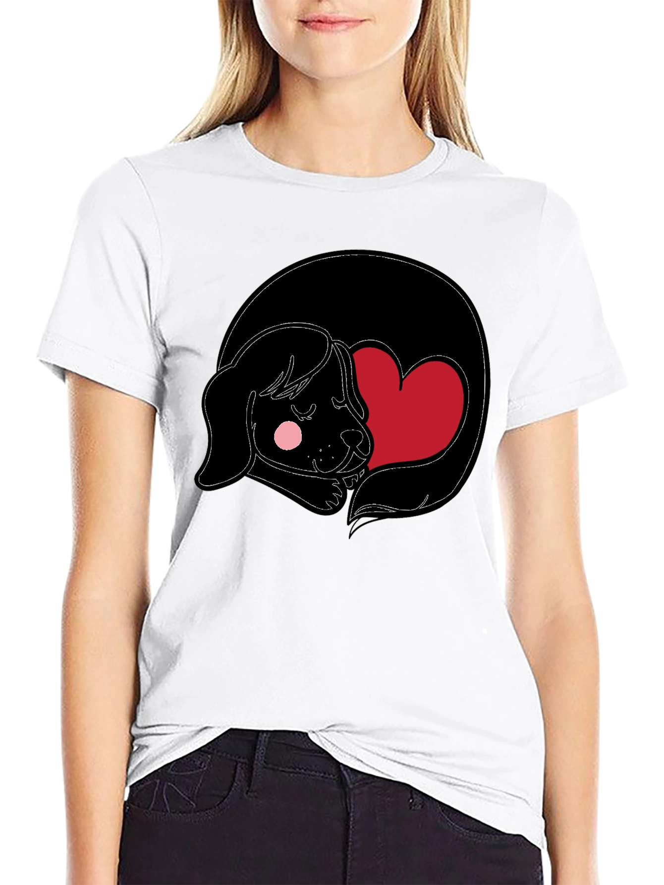Dog Heart Graphic Black Tee - Cute and Comfy