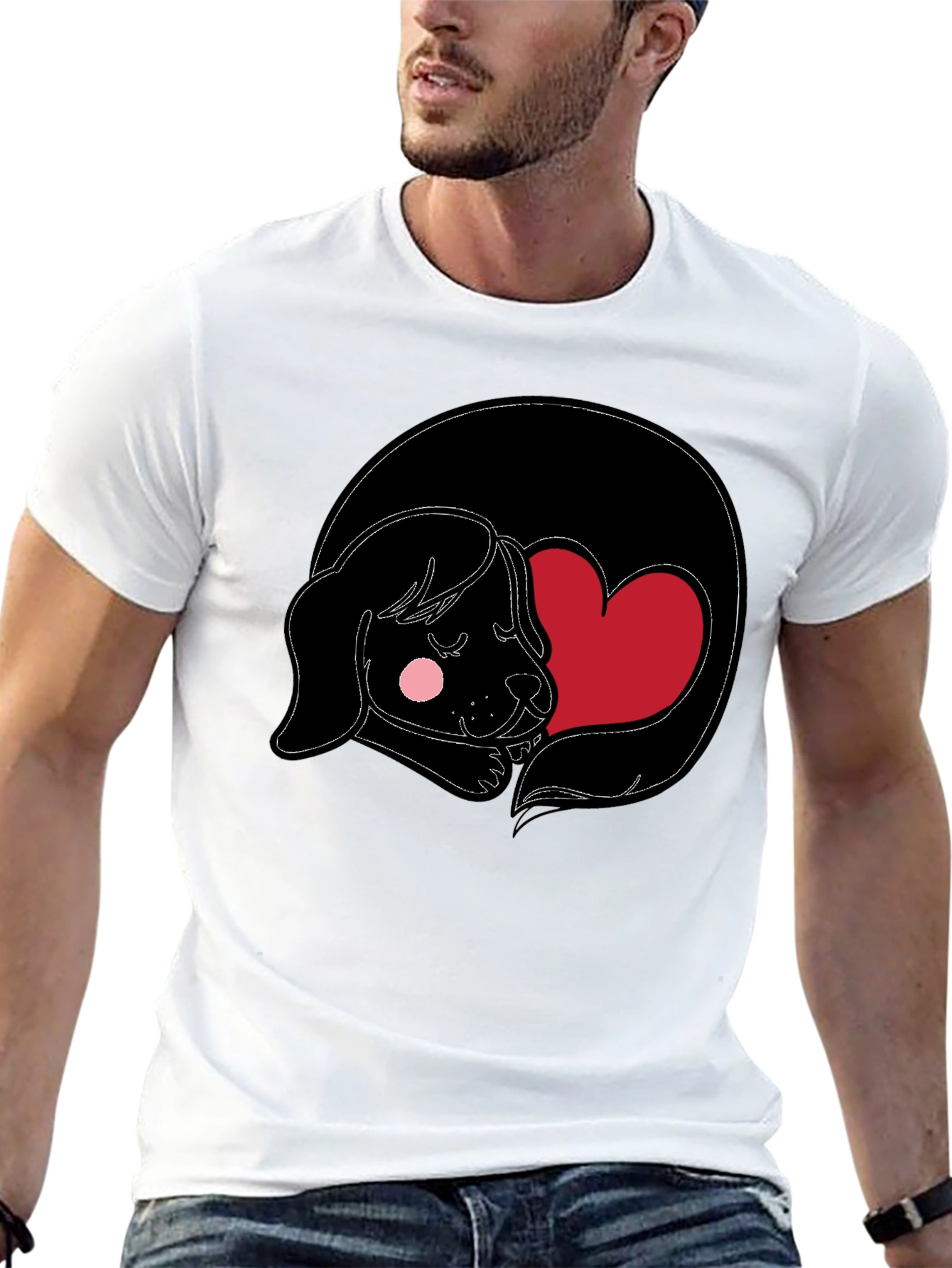 Dog Heart Graphic Black Tee - Cute and Comfy