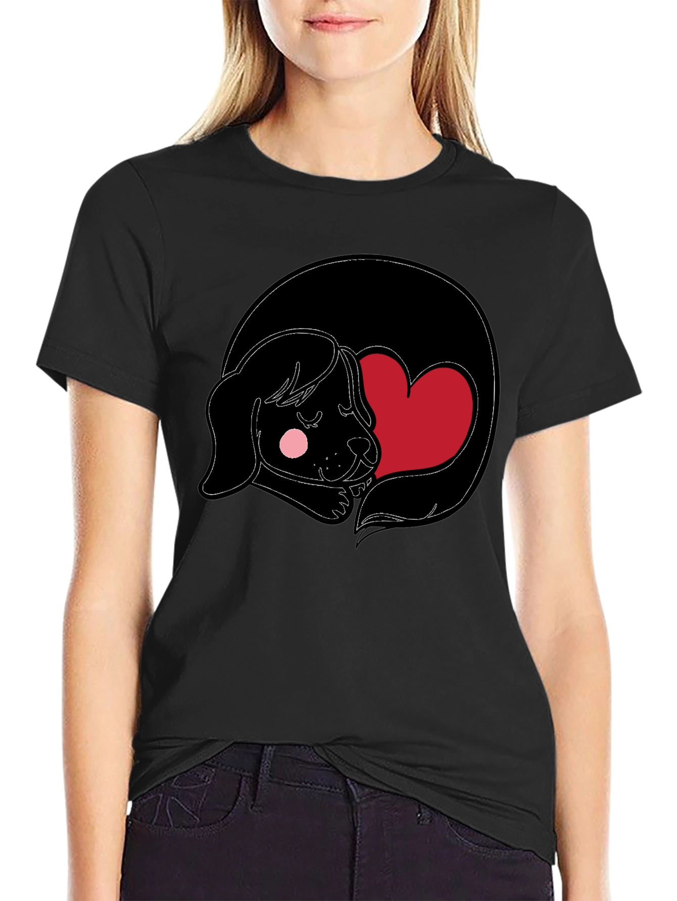 Dog Heart Graphic Black Tee - Cute and Comfy