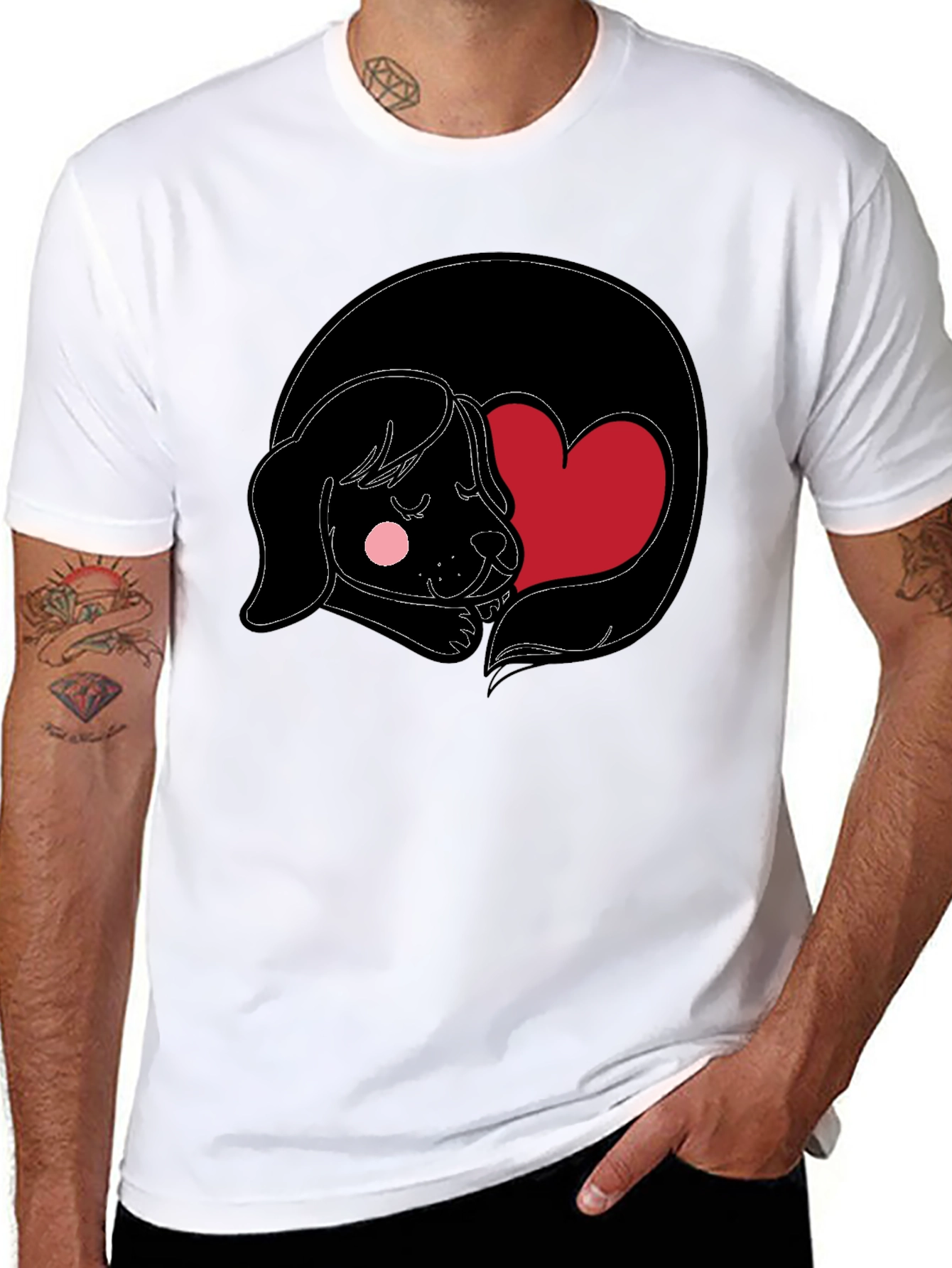 Dog Heart Graphic Black Tee - Cute and Comfy