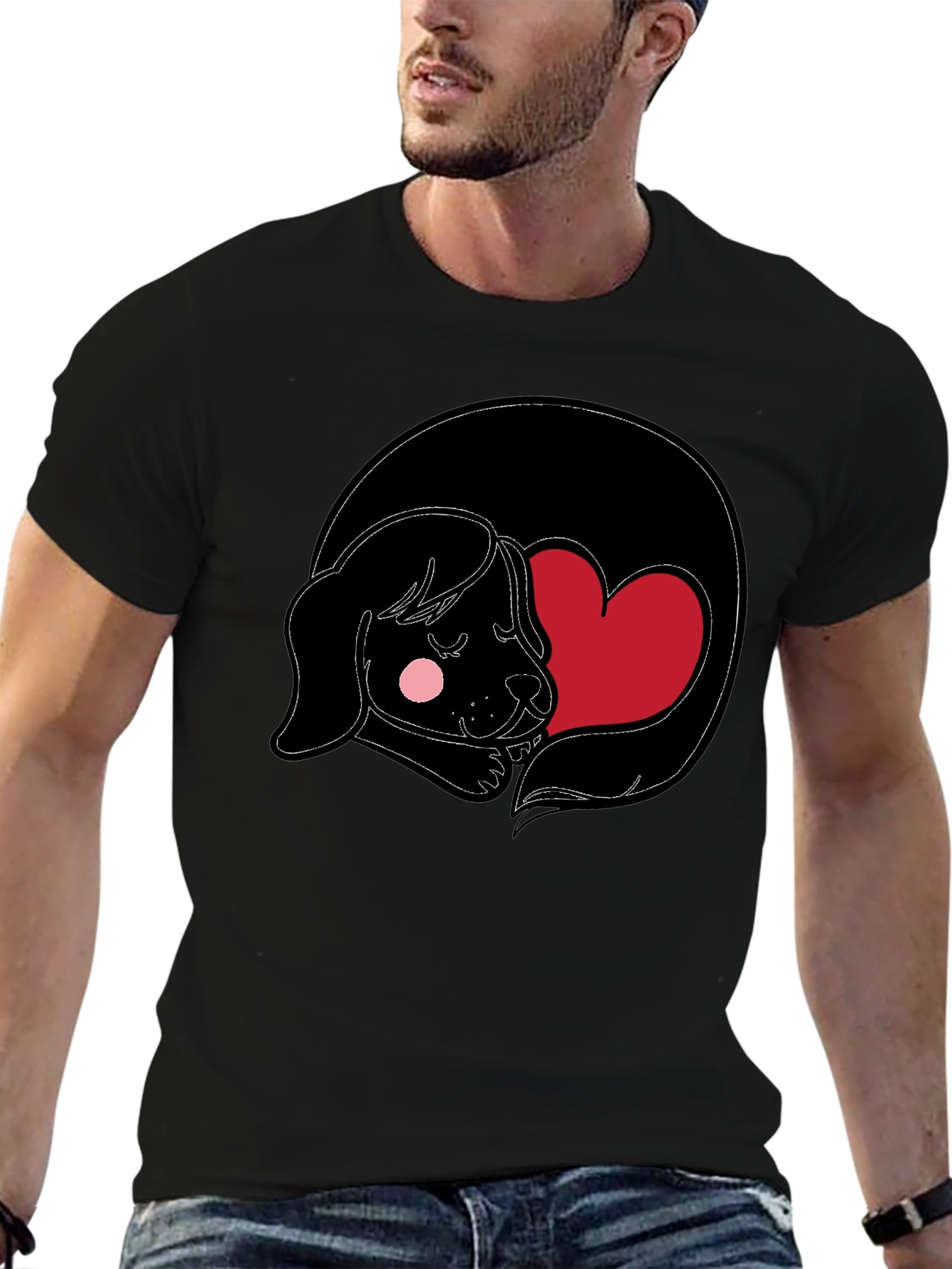 Dog Heart Graphic Black Tee - Cute and Comfy