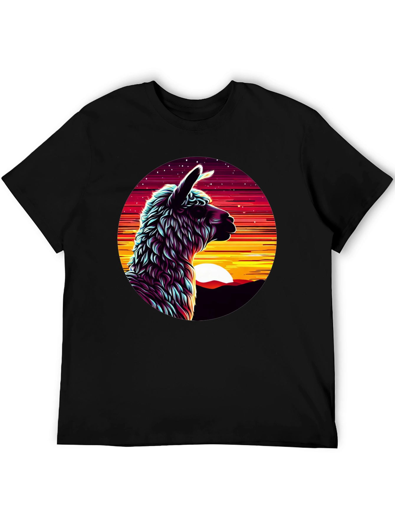 Llama Sunset Graphic Tee - Black Cotton Blend