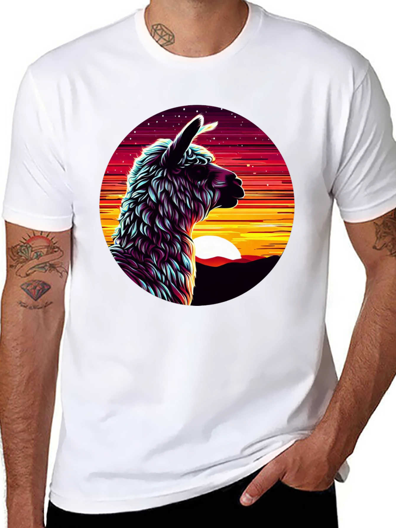 Llama Sunset Graphic Tee - Black Cotton Blend