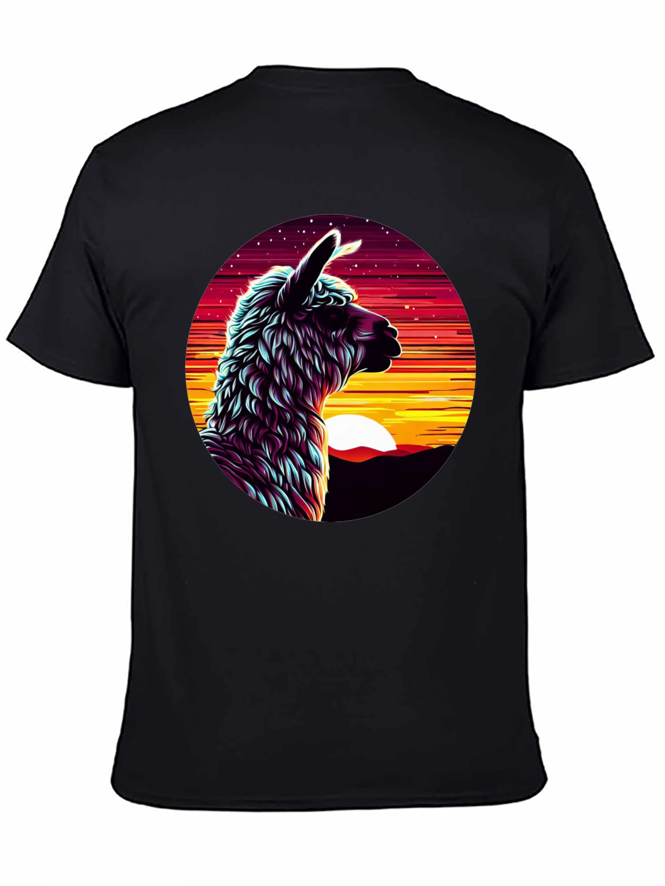 Llama Sunset Graphic Tee - Black Cotton Blend