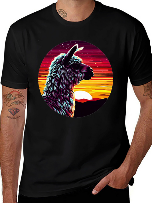 Llama Sunset Graphic Tee - Black Cotton Blend