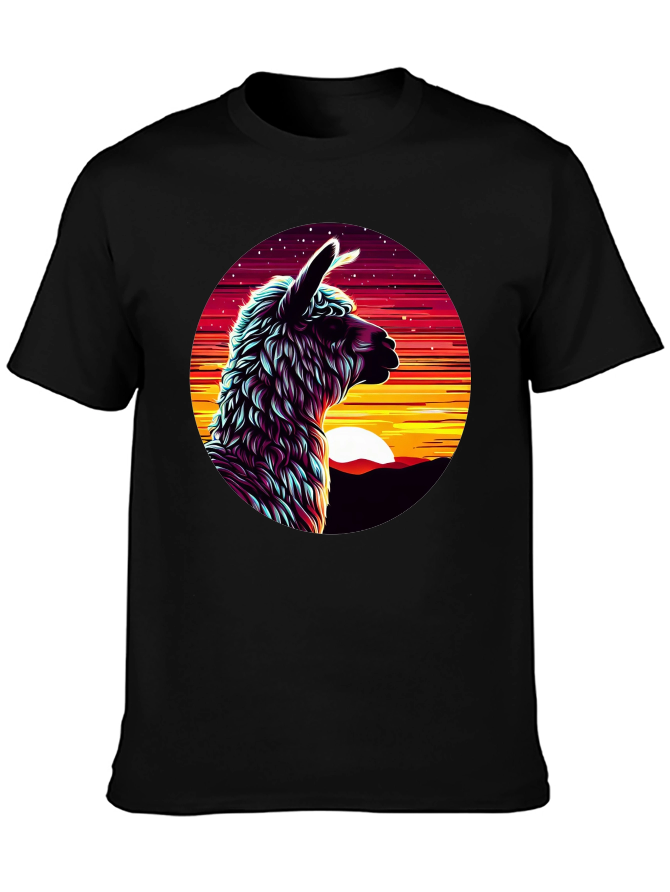 Llama Sunset Graphic Tee - Black Cotton Blend