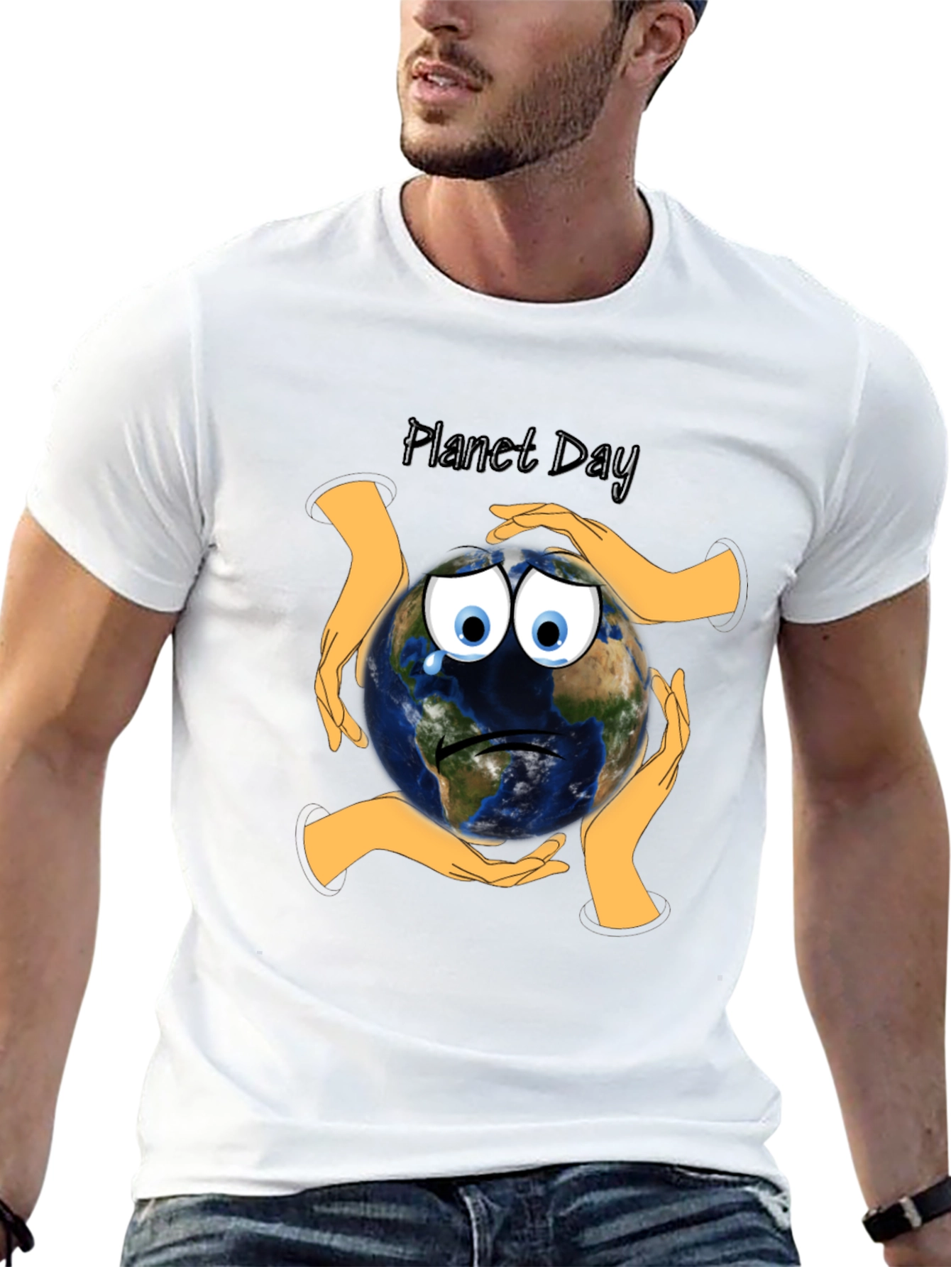 Planet Day Black T-Shirt with Earth Graphic
