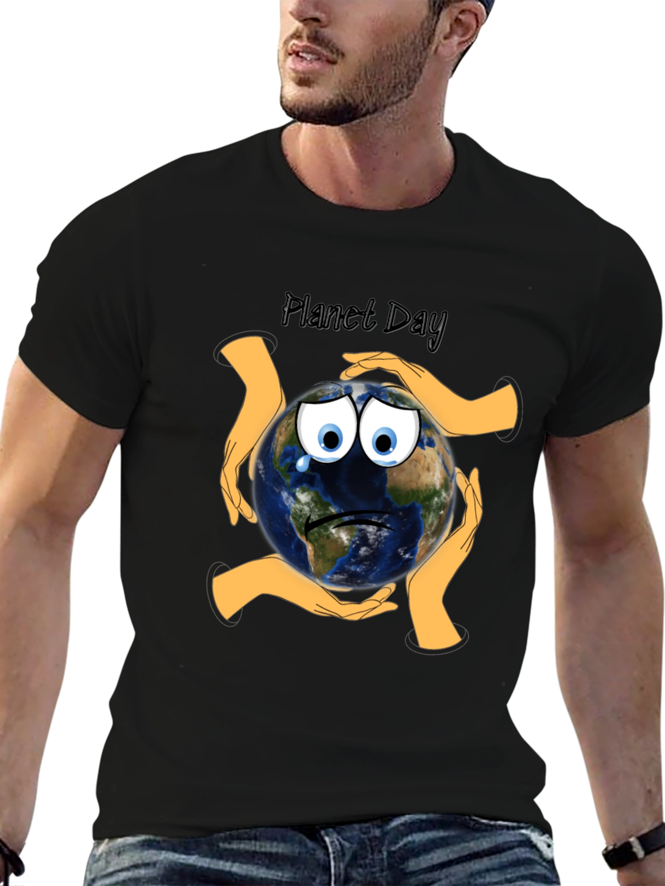 Planet Day Black T-Shirt with Earth Graphic