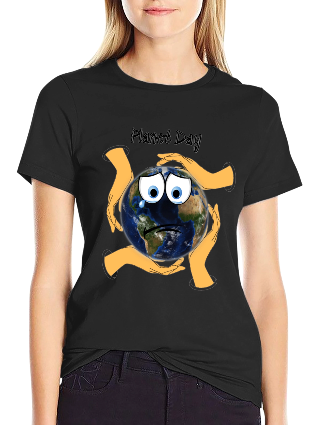 Planet Day Black T-Shirt with Earth Graphic