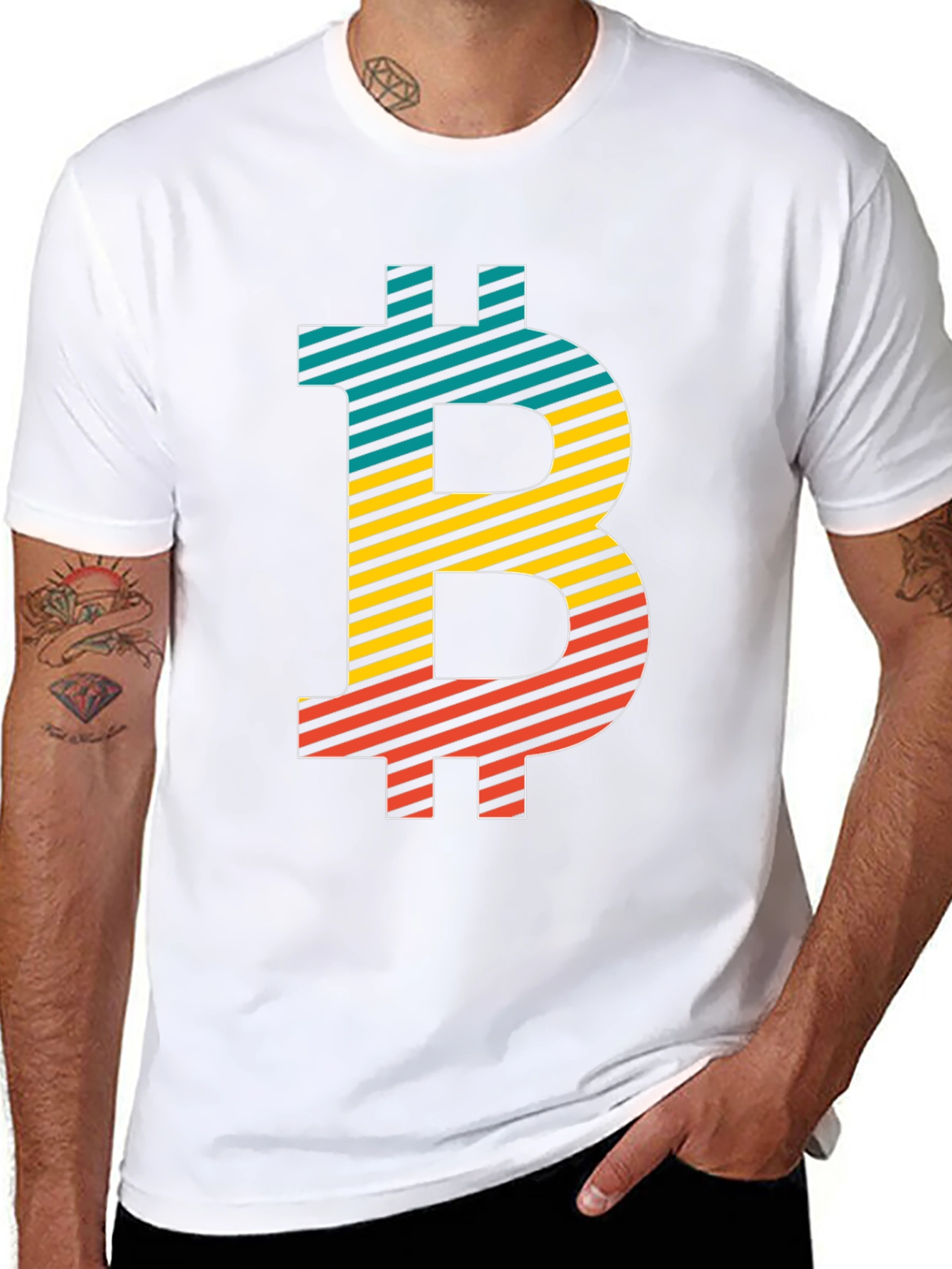Bitcoin Striped Graphic Tee - Black Crypto T-Shirt