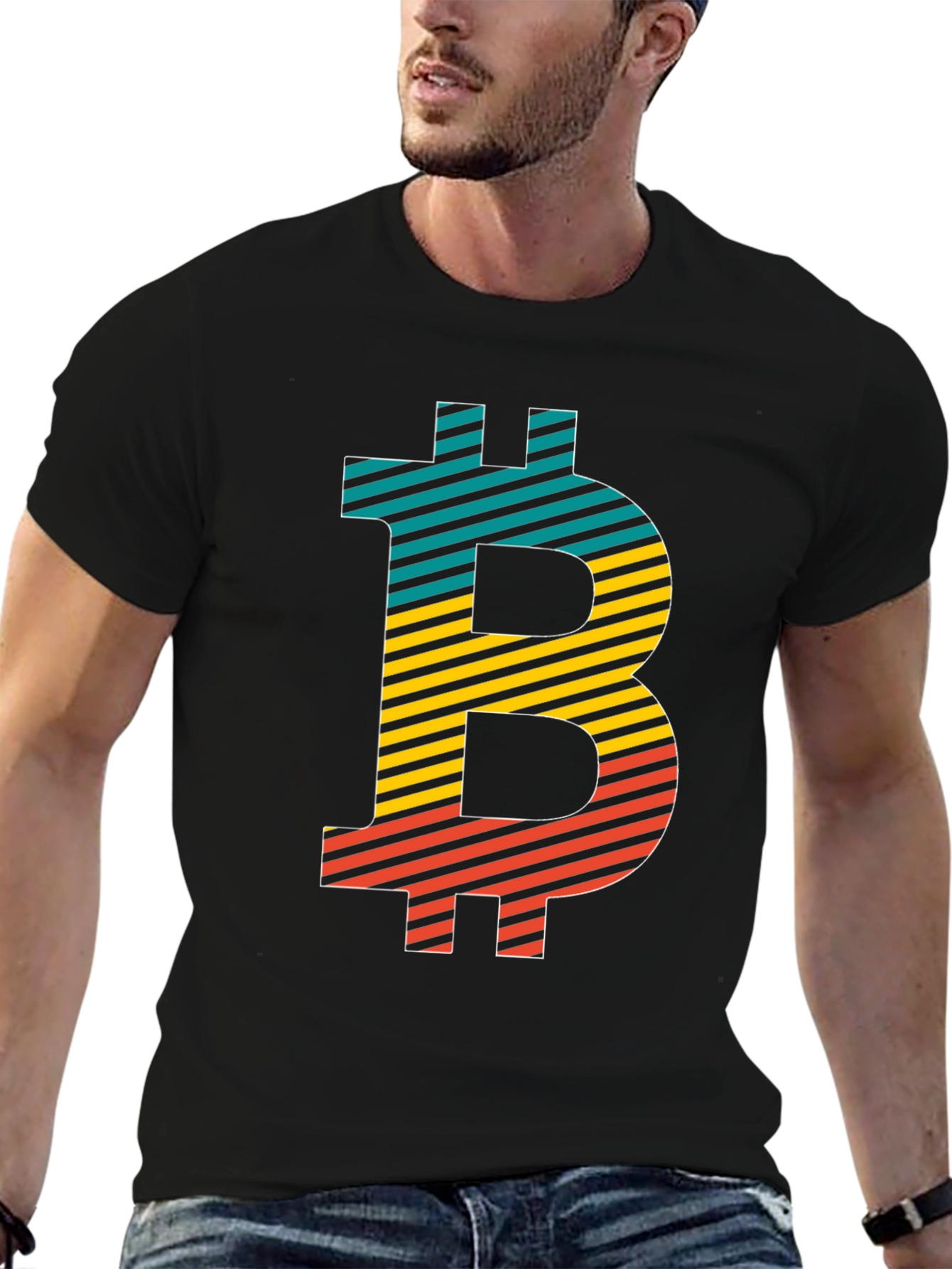 Bitcoin Striped Graphic Tee - Black Crypto T-Shirt