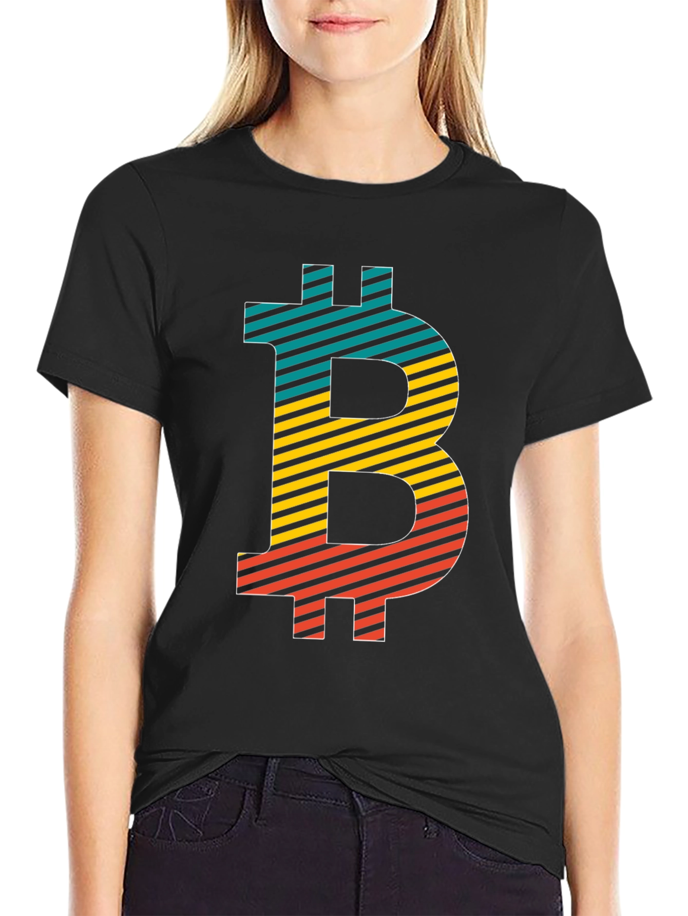 Bitcoin Striped Graphic Tee - Black Crypto T-Shirt