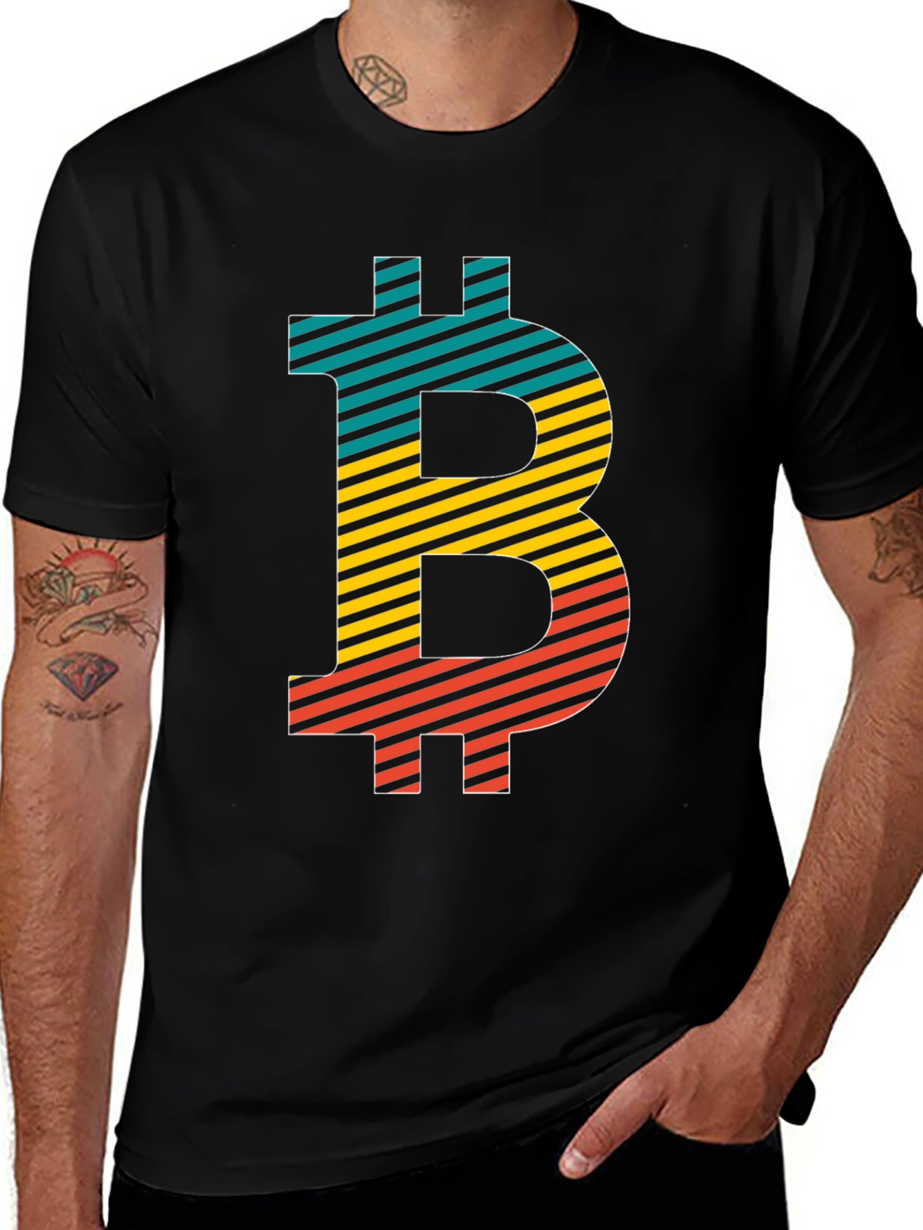 Bitcoin Striped Graphic Tee - Black Crypto T-Shirt