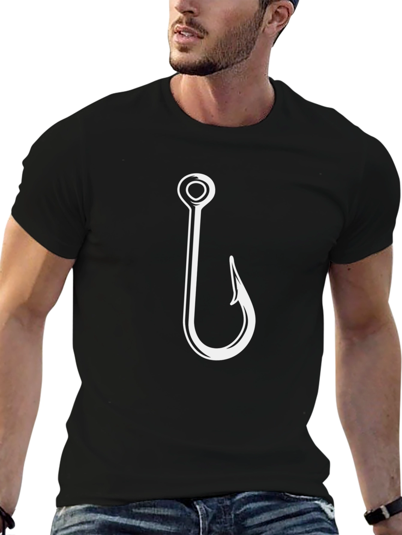 Fishing Hook Graphic Tee - Black Cotton Comfort