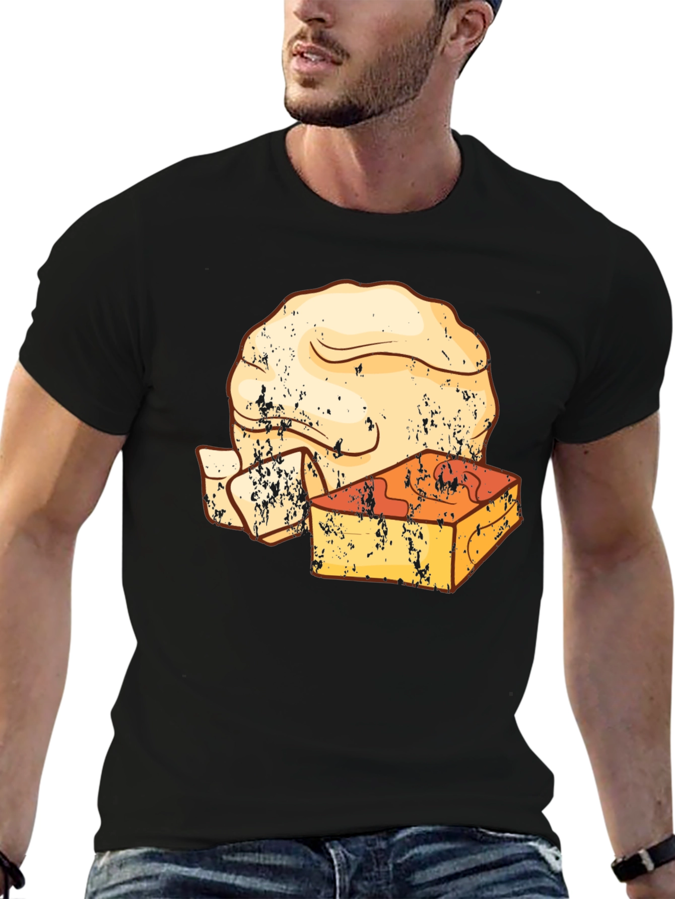 Retro T-Shirt with Cheese and Bread Graphic