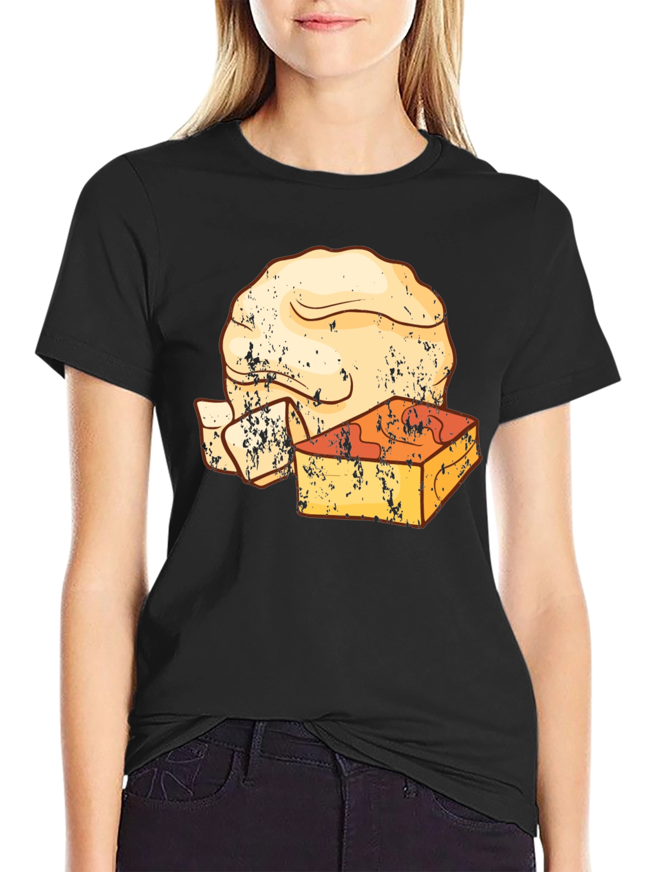 Retro T-Shirt with Cheese and Bread Graphic