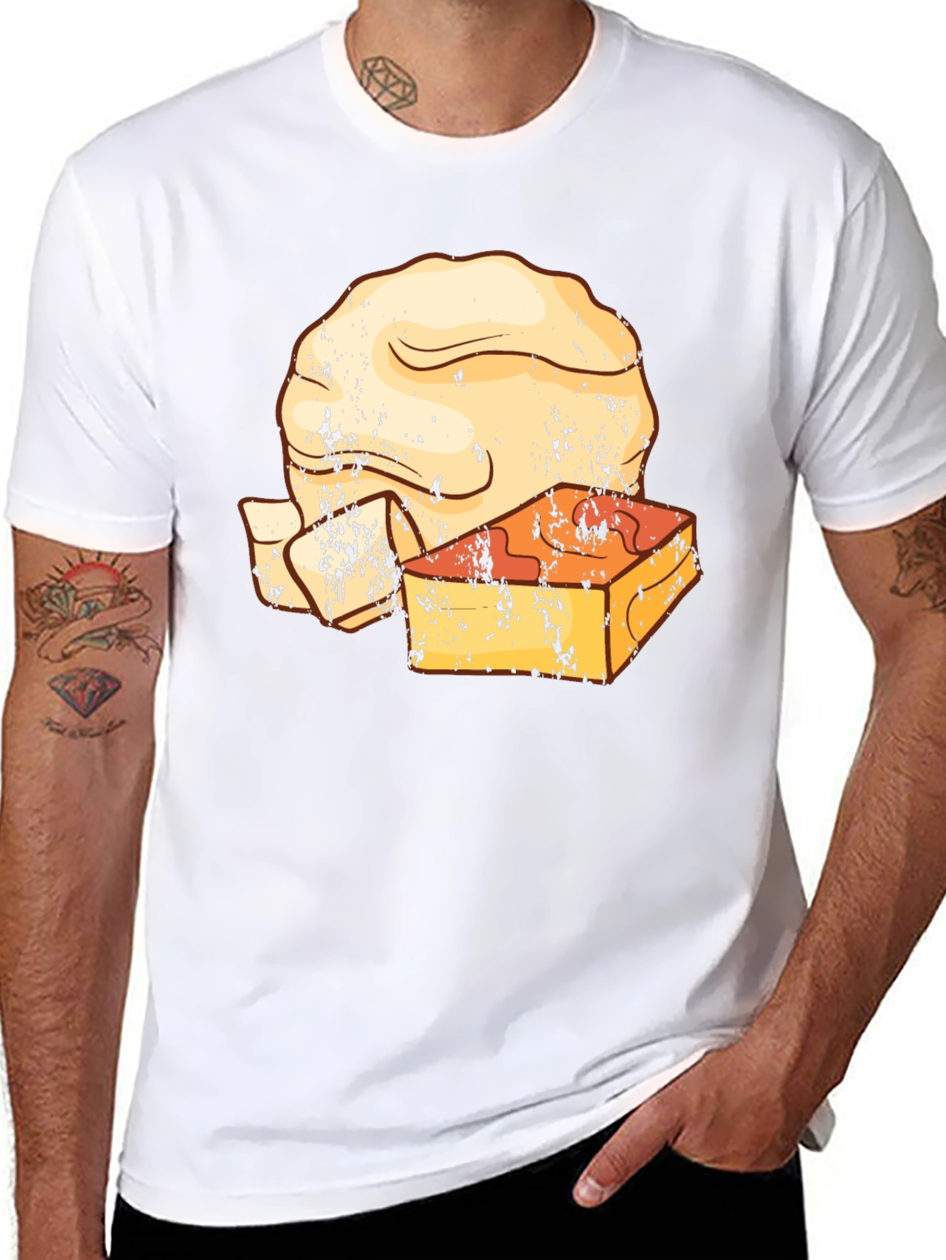 Retro T-Shirt with Cheese and Bread Graphic