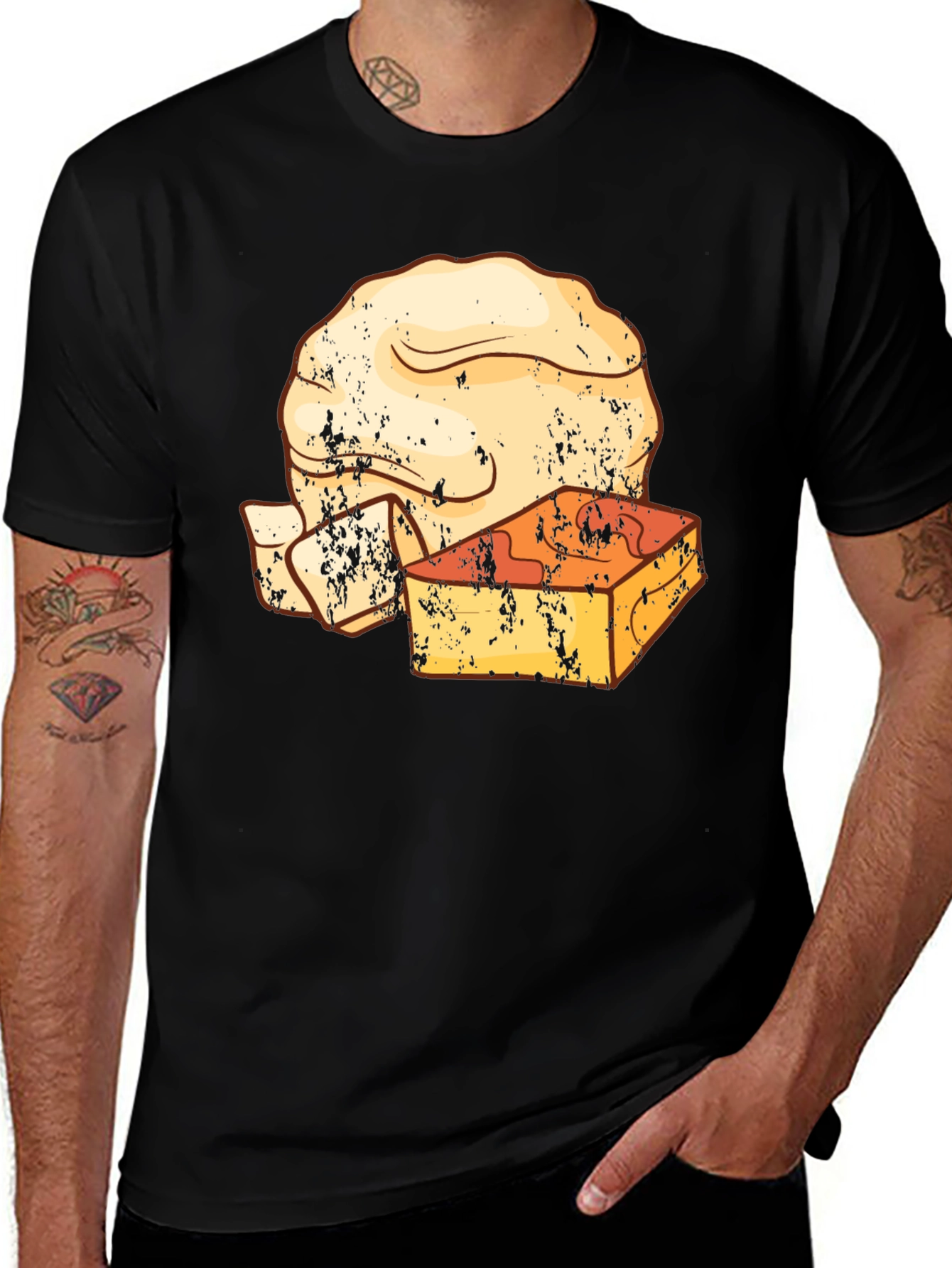 Retro T-Shirt with Cheese and Bread Graphic