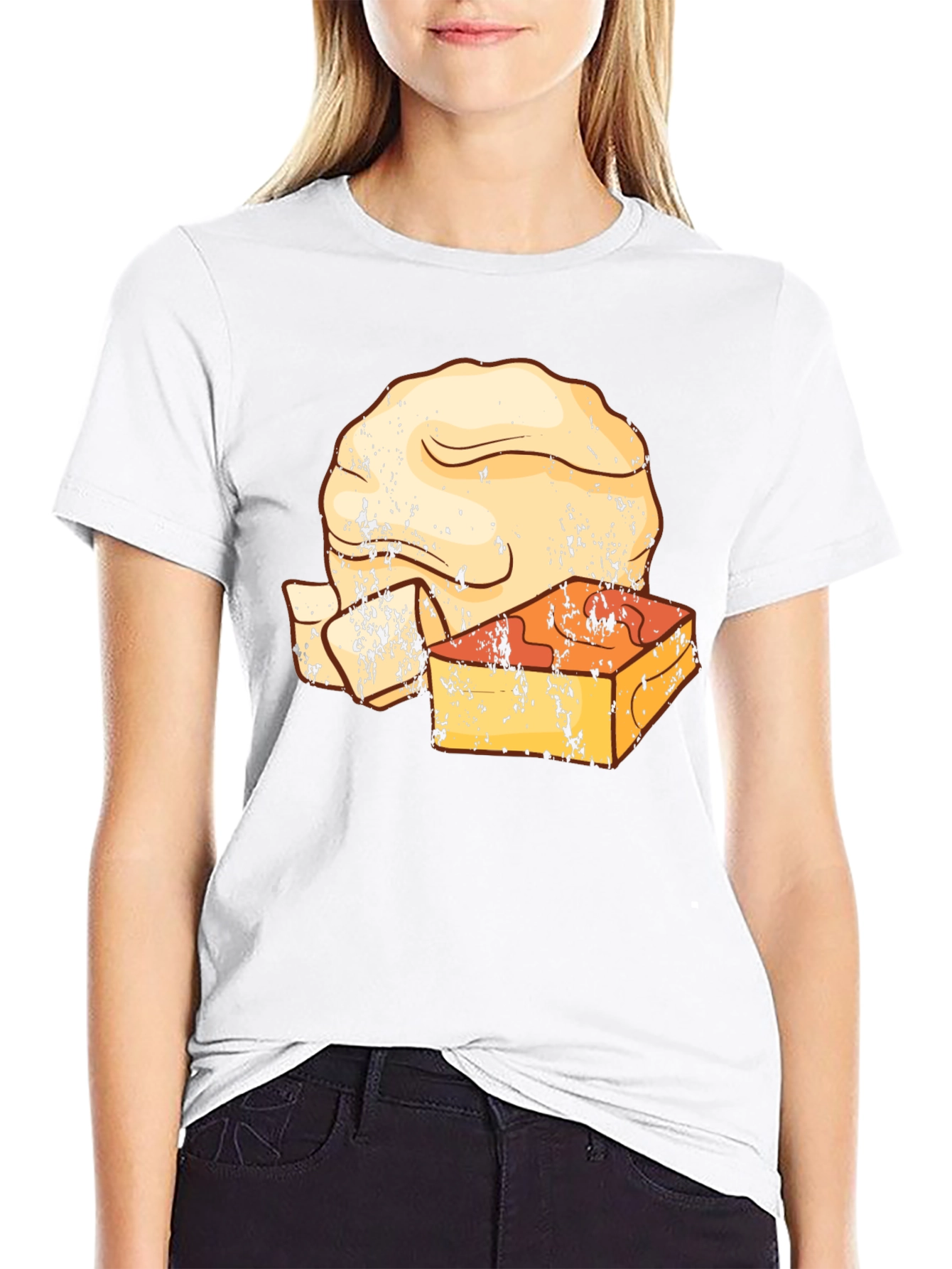 Retro T-Shirt with Cheese and Bread Graphic