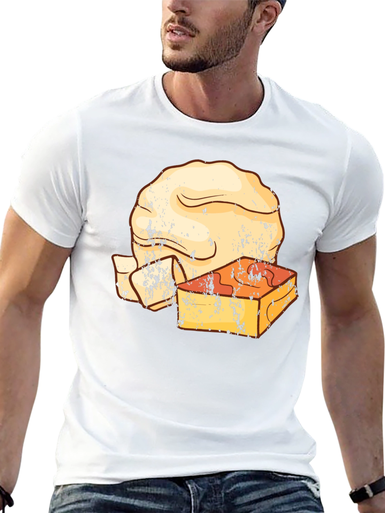 Retro T-Shirt with Cheese and Bread Graphic