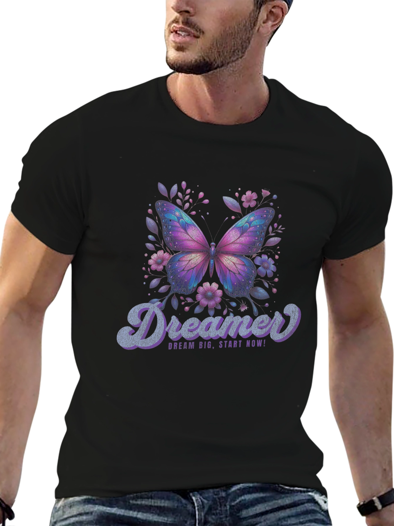 Dreamer Butterfly Graphic Black T-Shirt