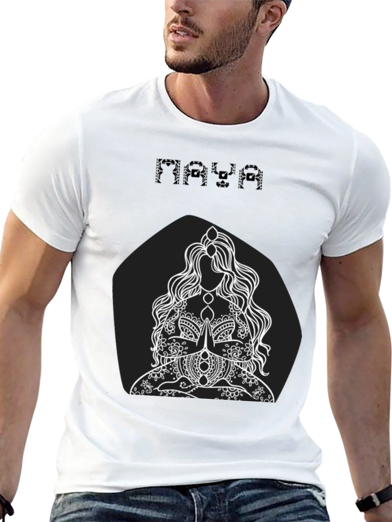 Maya Black T-Shirt with Meditating Woman Graphic