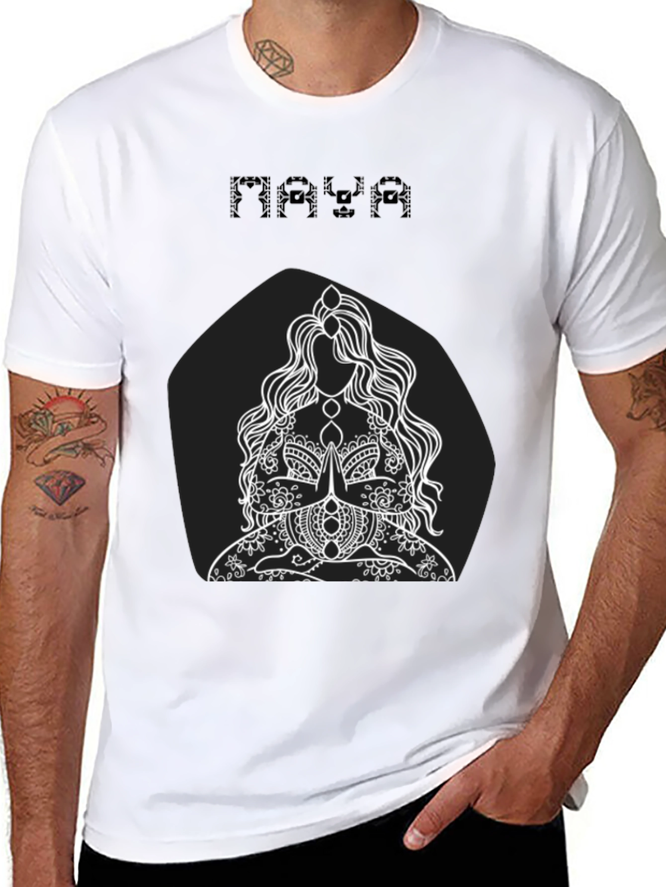 Maya Black T-Shirt with Meditating Woman Graphic