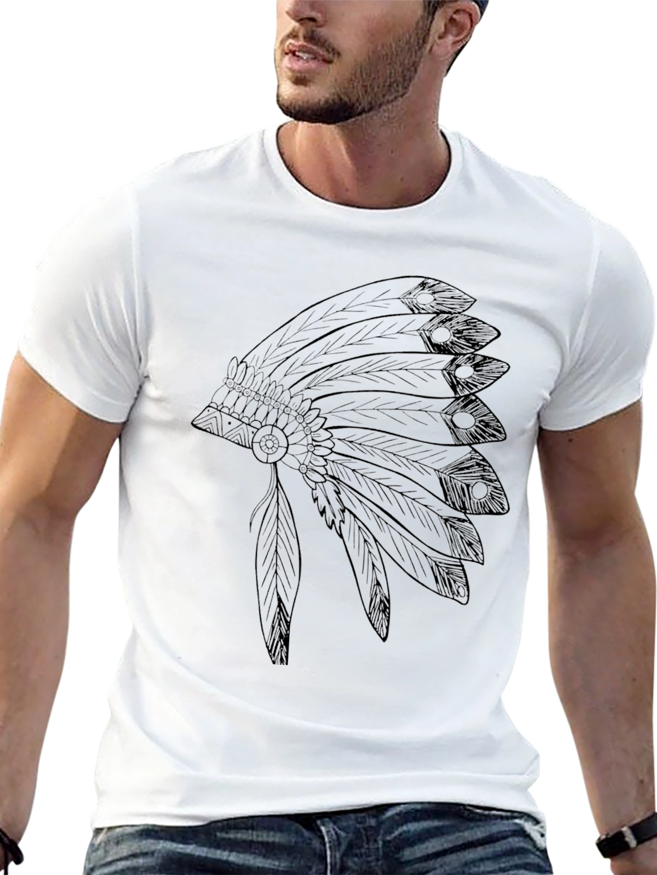 Black T-Shirt with Headdress Graphic