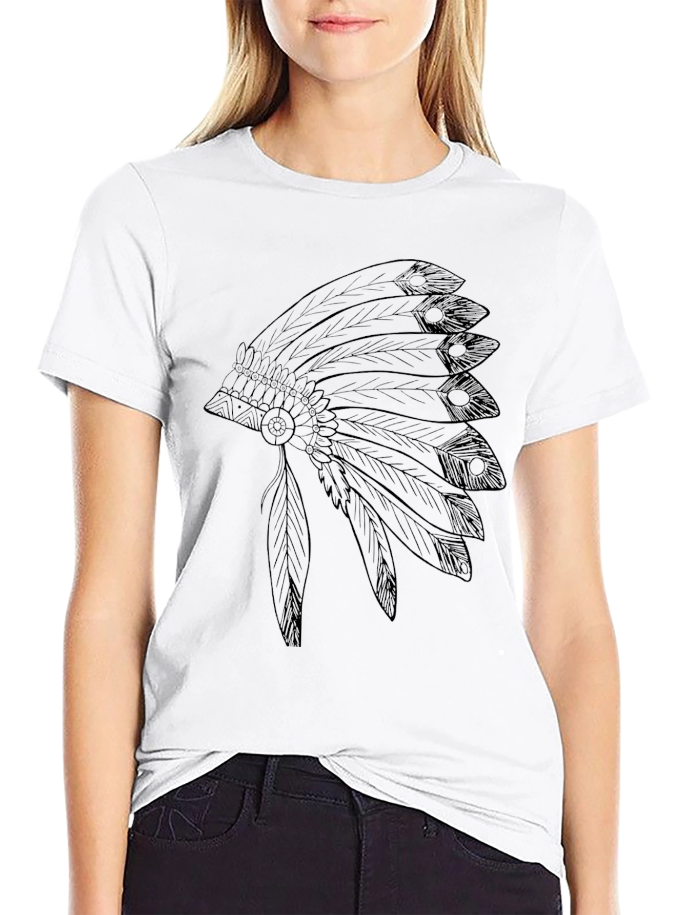 Black T-Shirt with Headdress Graphic