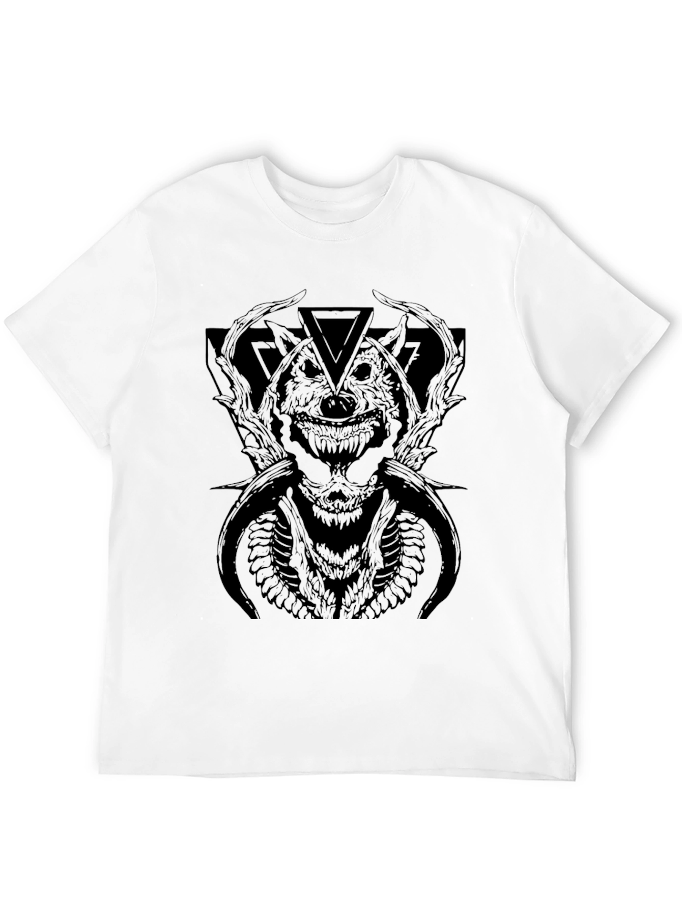 Mens Black Graphic Tee - Wolf Demon Design