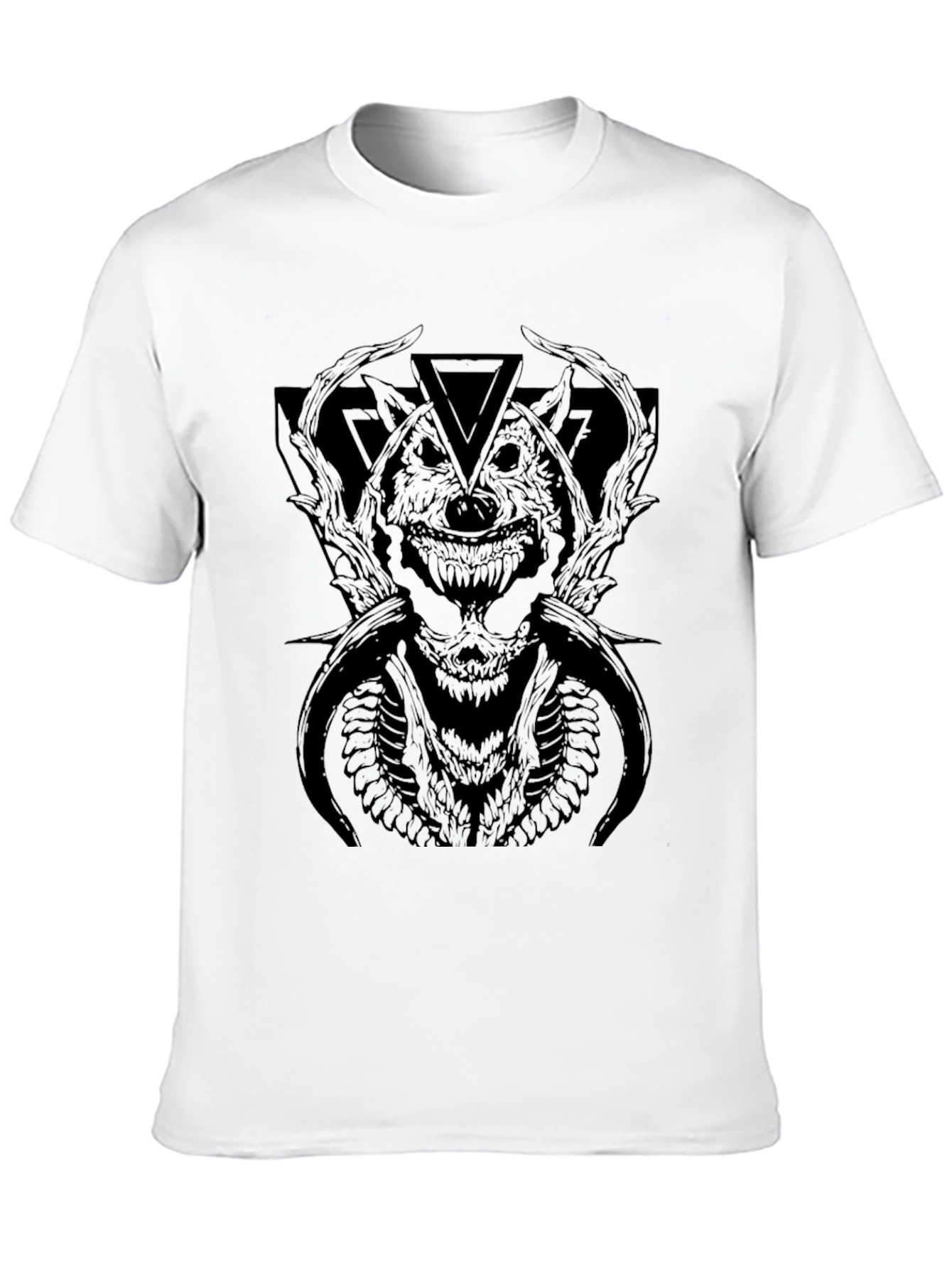 Mens Black Graphic Tee - Wolf Demon Design