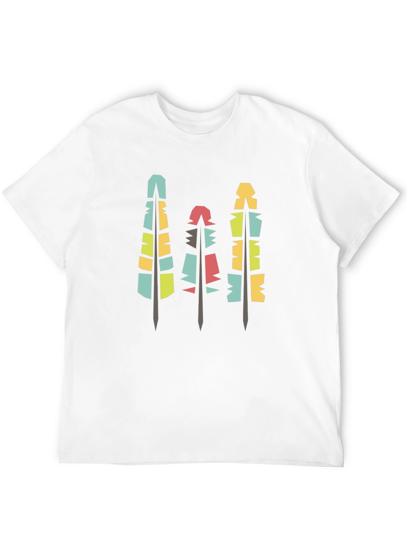 Modern Geometric Feathers Black T-Shirt