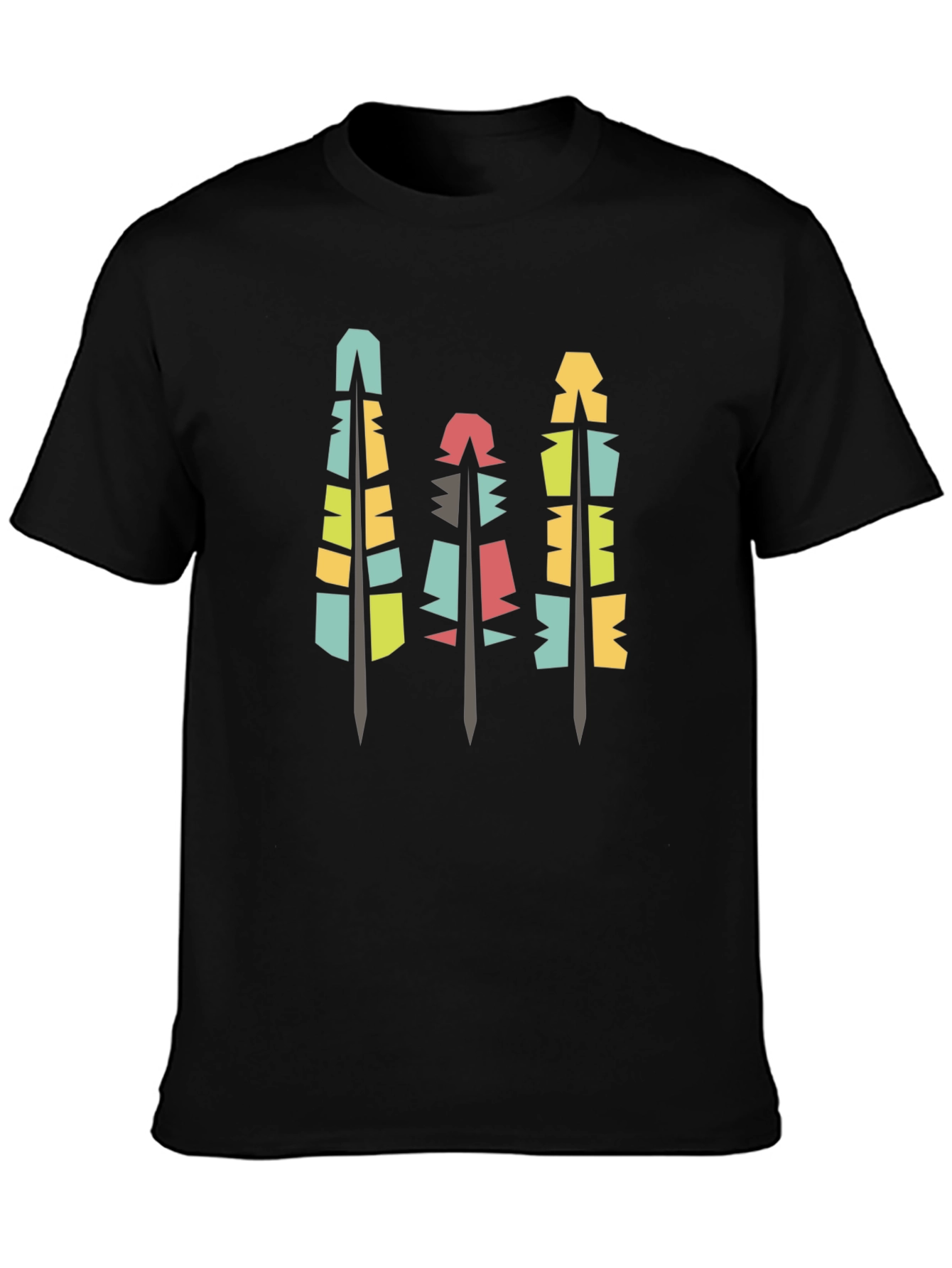 Modern Geometric Feathers Black T-Shirt