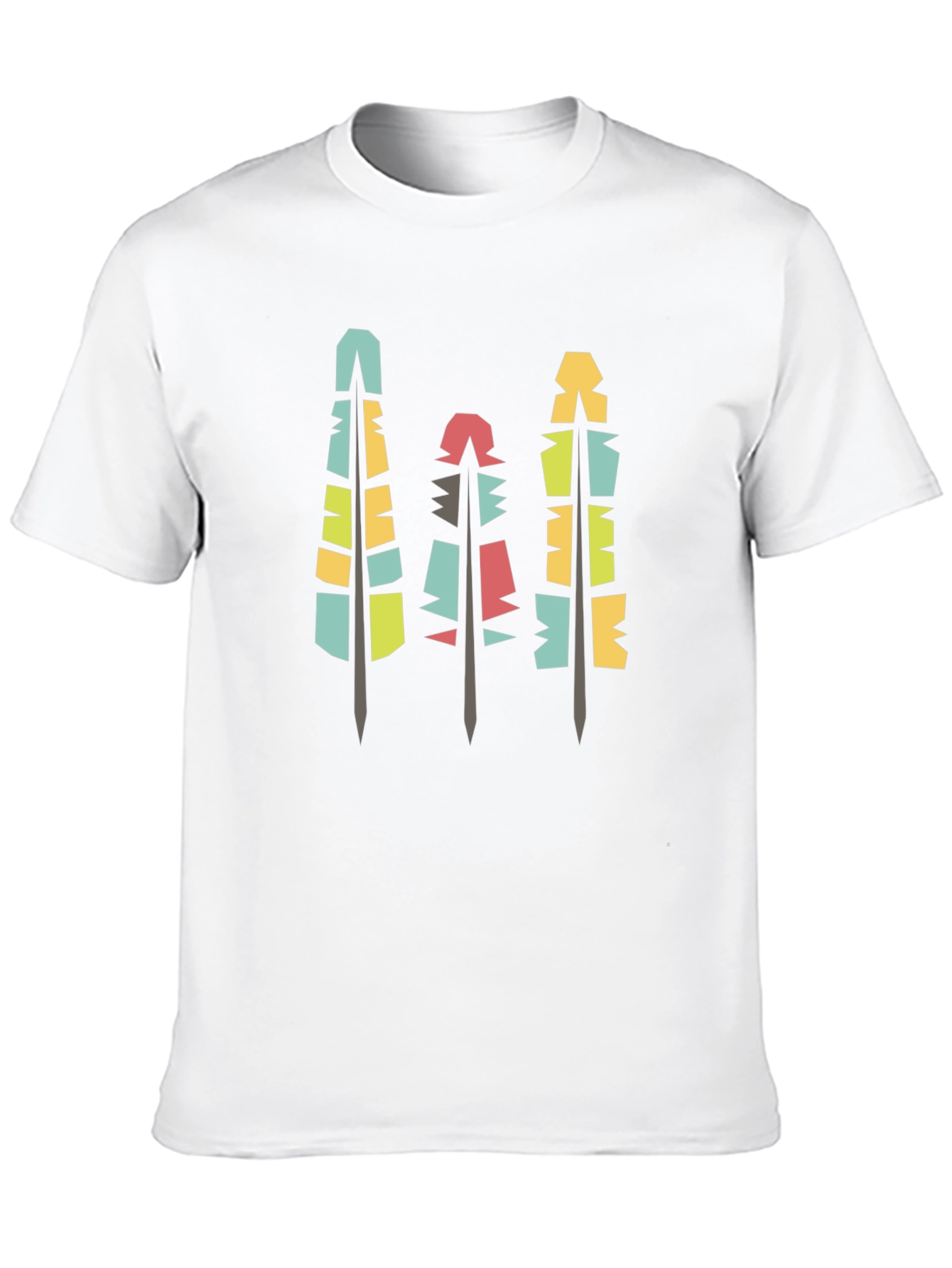 Modern Geometric Feathers Black T-Shirt