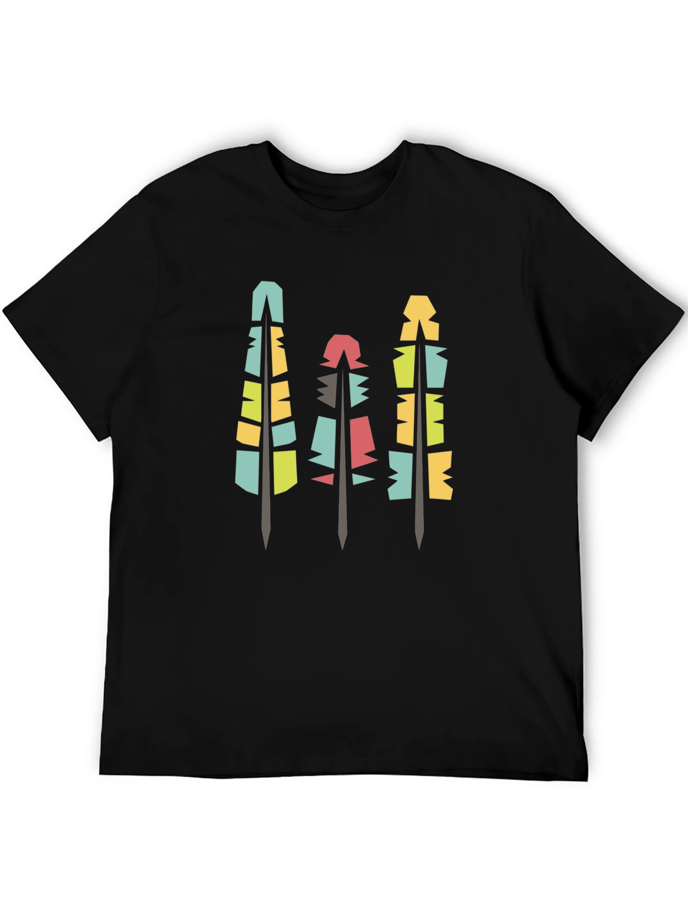 Modern Geometric Feathers Black T-Shirt