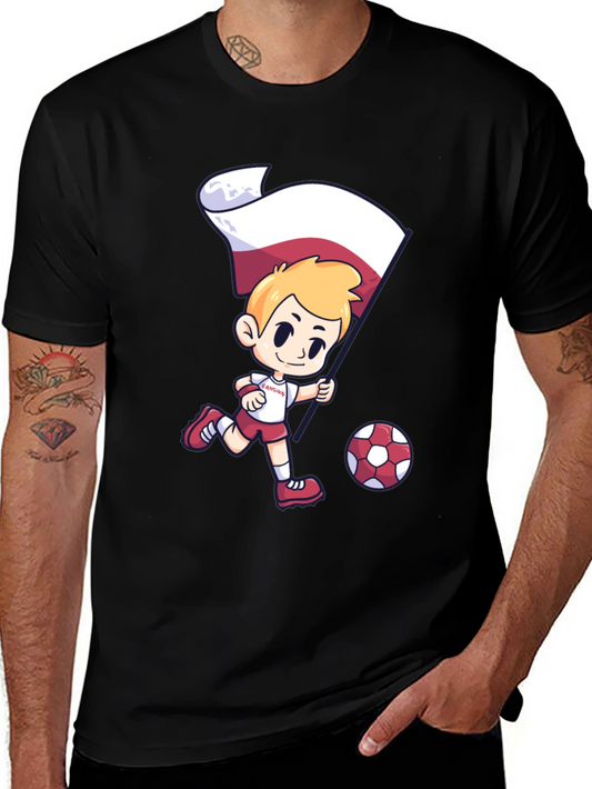 Poland Soccer Fan T-Shirt - Cartoon Boy with Flag and Ball