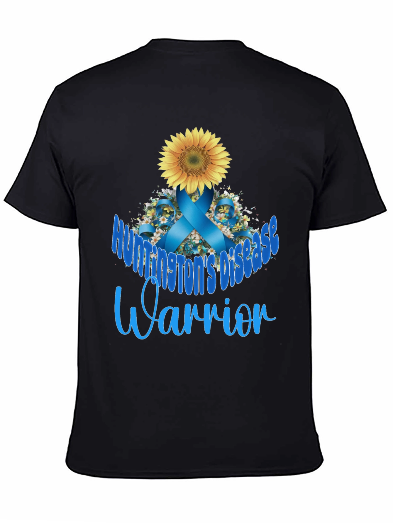 Huntingtons Disease Warrior T-Shirt Sunflower Blue Ribbon
