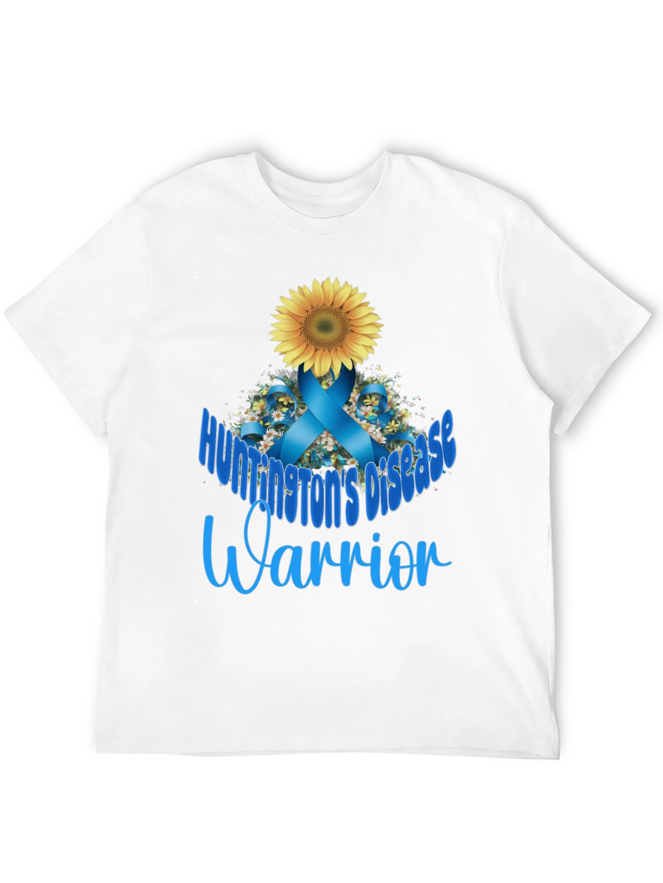 Huntingtons Disease Warrior T-Shirt Sunflower Blue Ribbon