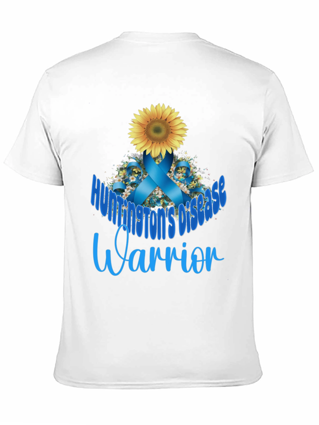 Huntingtons Disease Warrior T-Shirt Sunflower Blue Ribbon