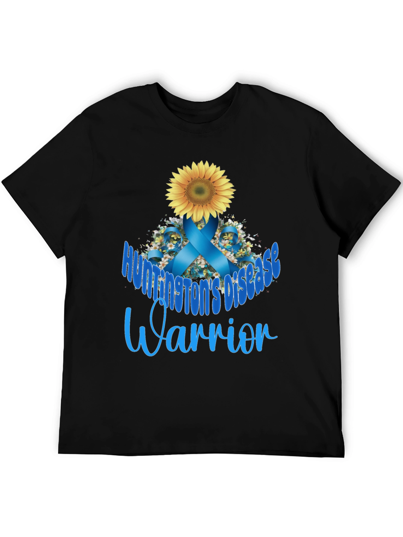 Huntingtons Disease Warrior T-Shirt Sunflower Blue Ribbon