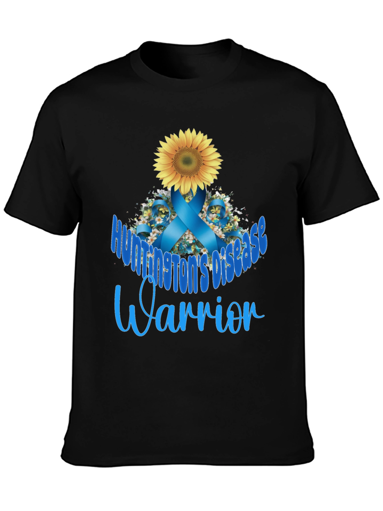 Huntingtons Disease Warrior T-Shirt Sunflower Blue Ribbon